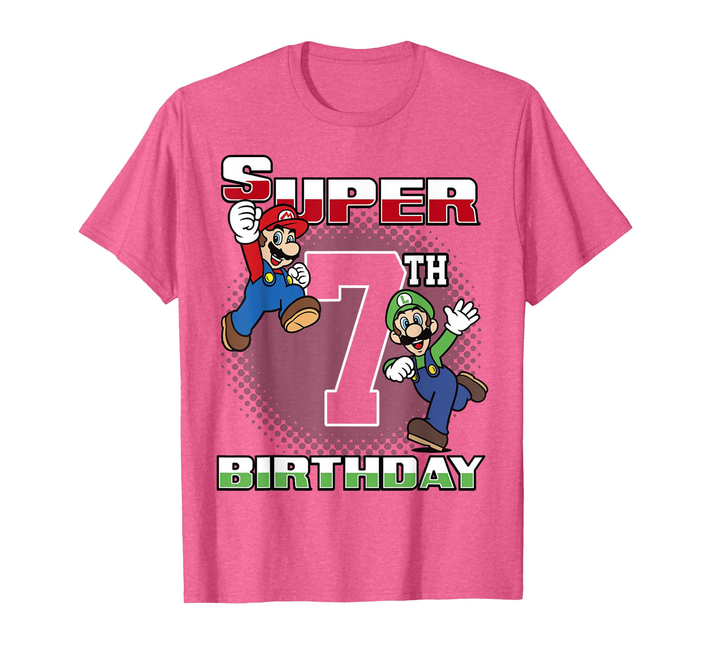 Super Mario And Luigi Super Birthday 7th Birthday Portrait T-Shirt