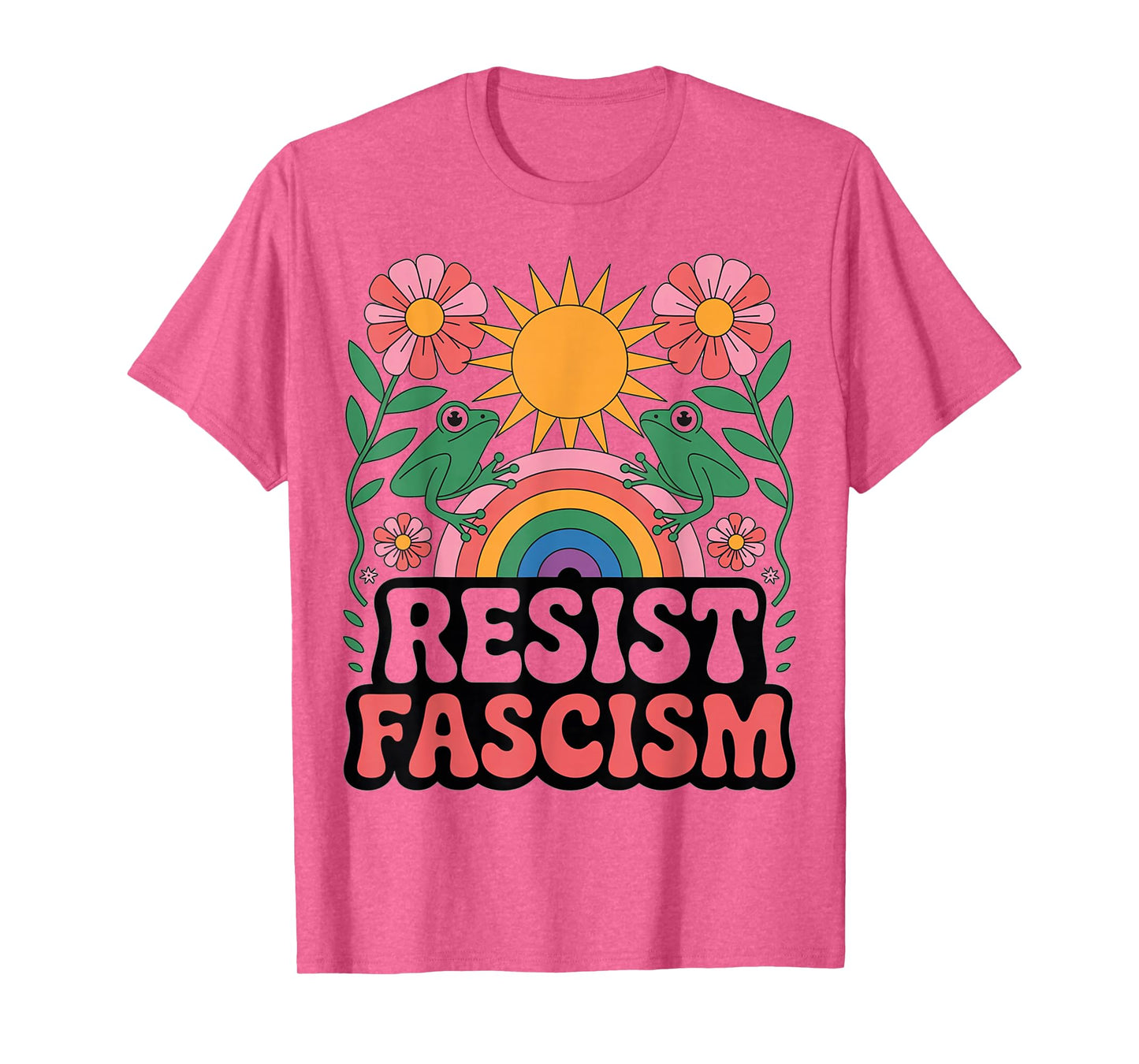 Frog Resist Fascism Retro Groovy Rainbow No Kings Hippie T-Shirt