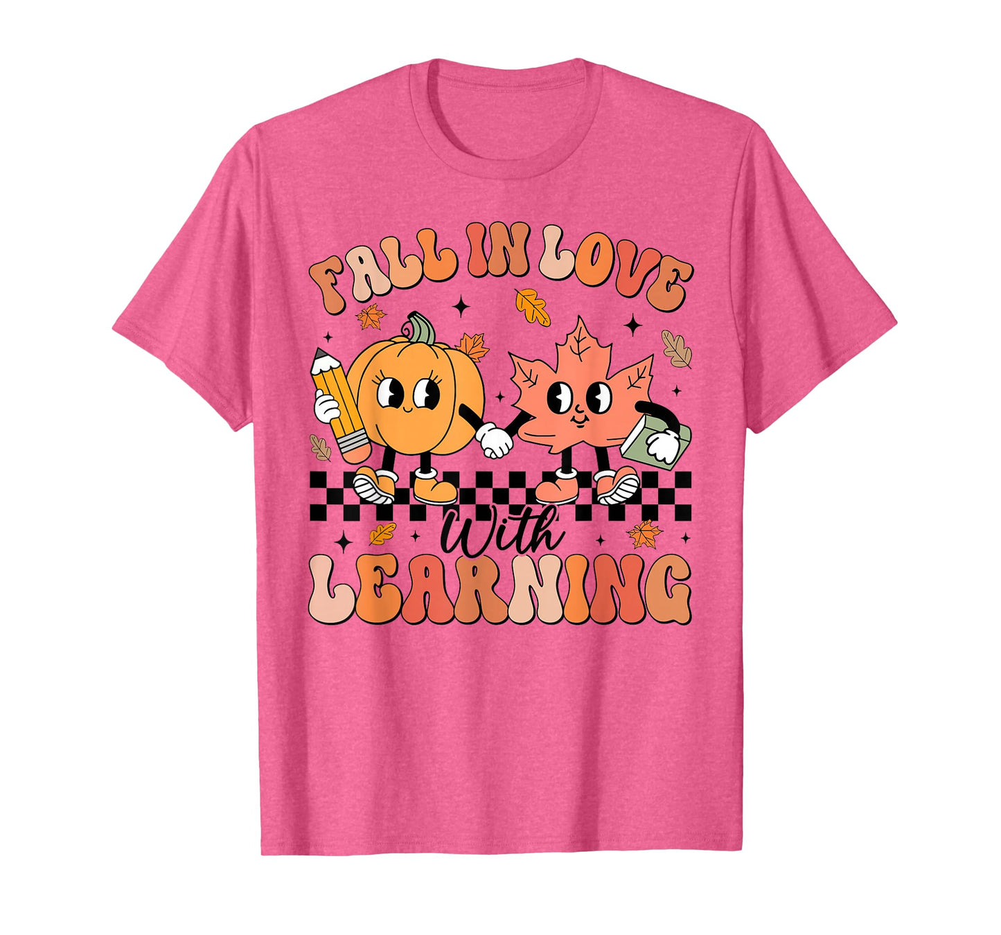Retro Fall in Love with Learning Autumn Pumpkin Teacher T-Shirt