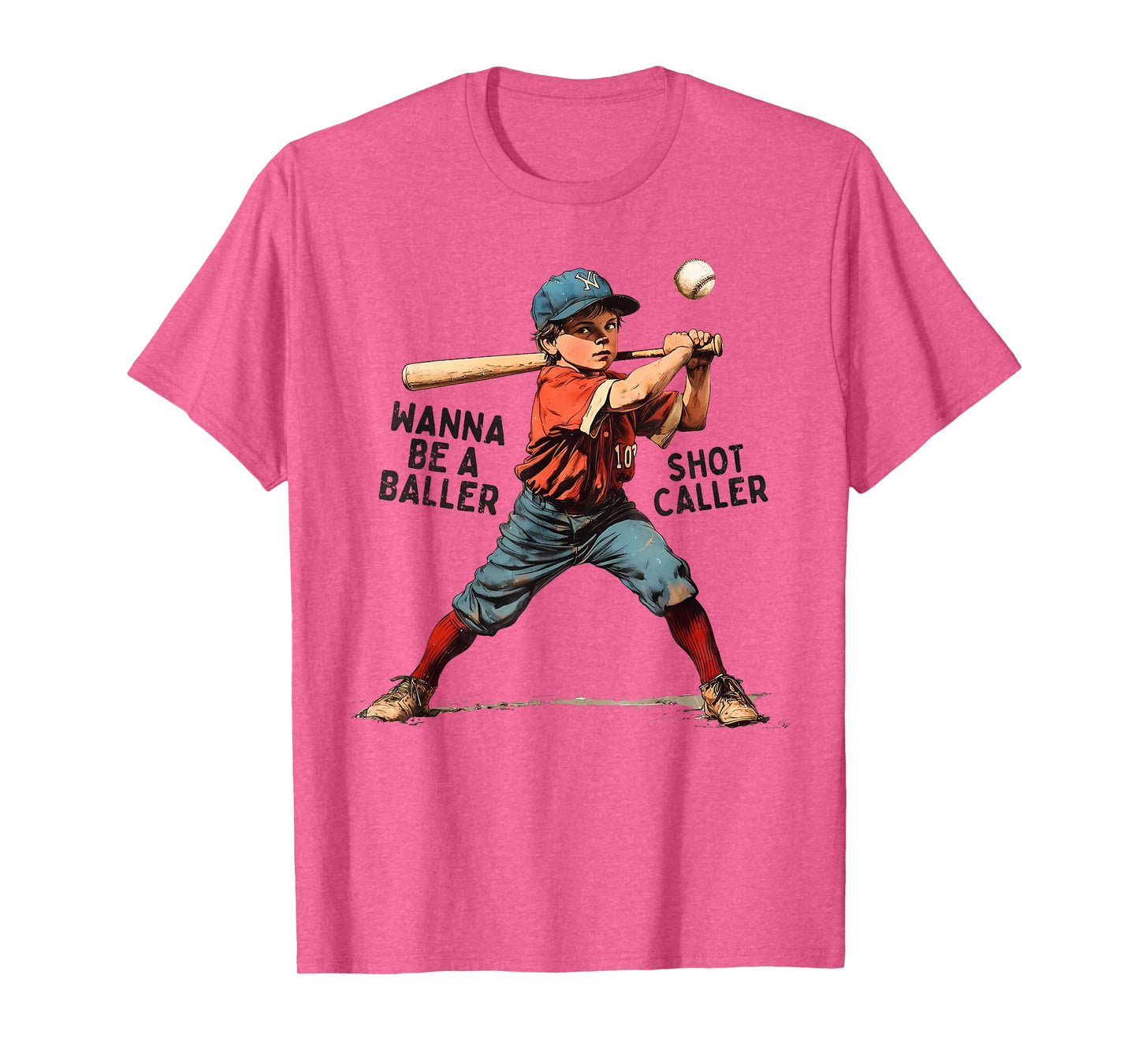 Wanna Be A Baller Shot Caller Retro Game Day Baseball Boy T-Shirt