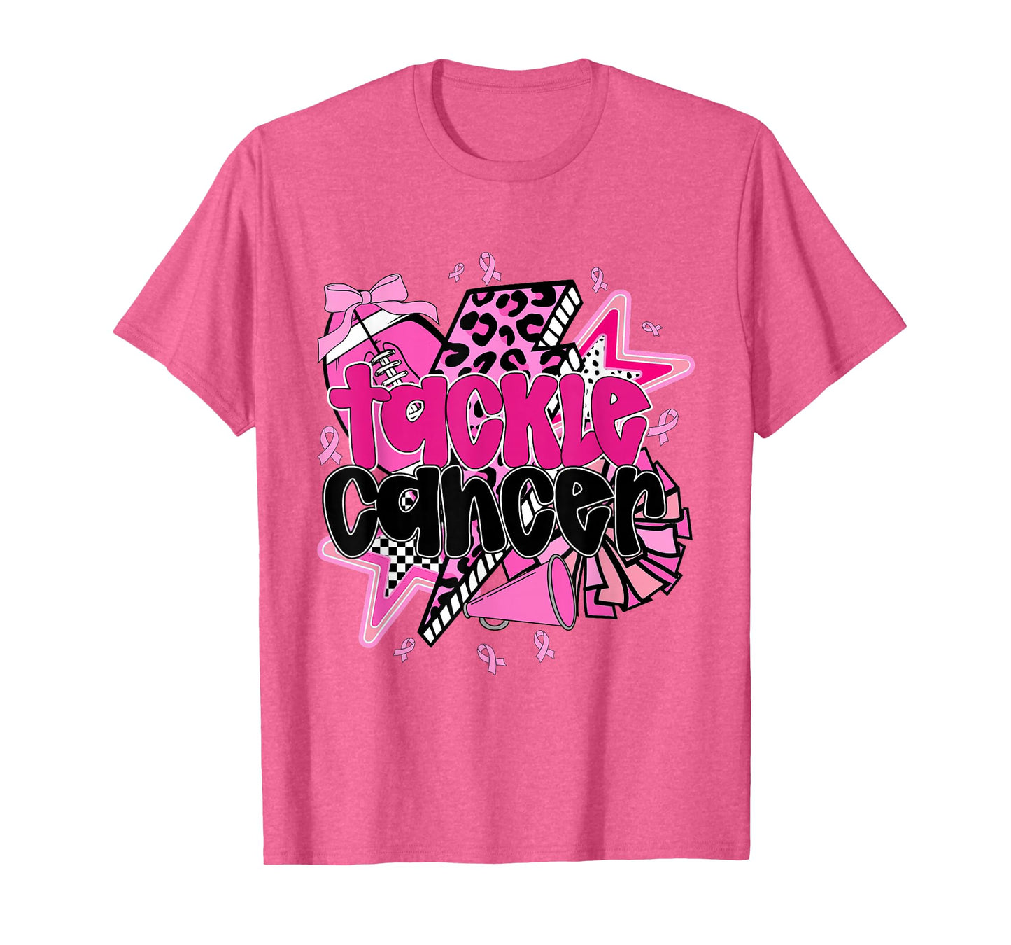 Tackle Cancer Football Breast Cancer Coquette Pink Ribbon T-Shirt