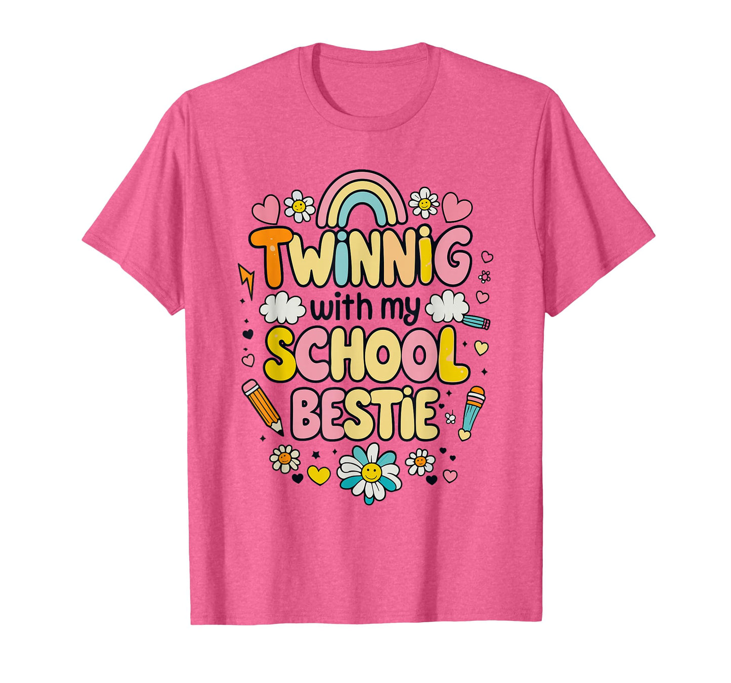 Twinning with My School Bestie Cute Matching Friend Twin Day T-Shirt