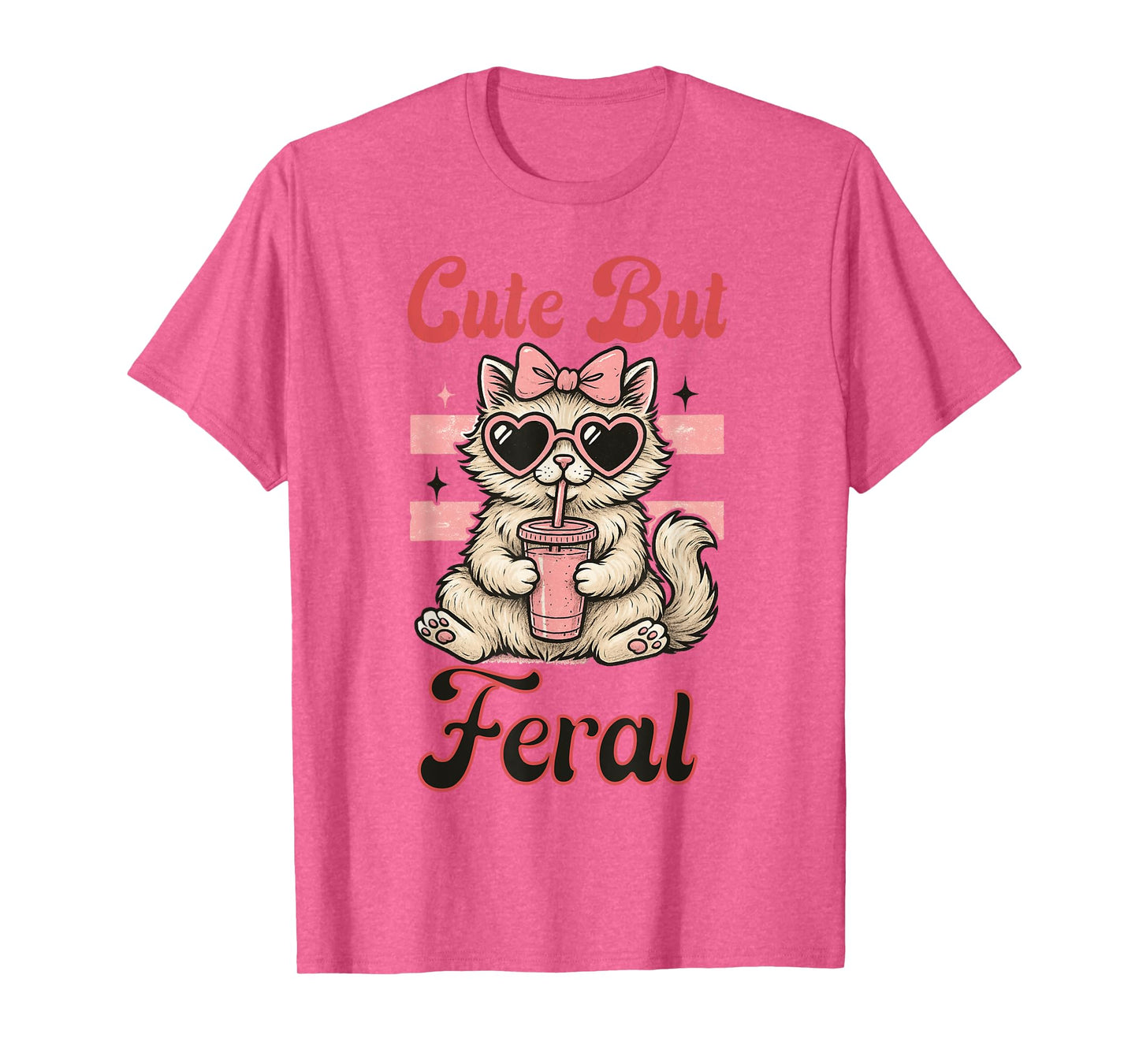 Cute But Feral Funny Vintage Cute Cat Wearing Glasses Women T-Shirt