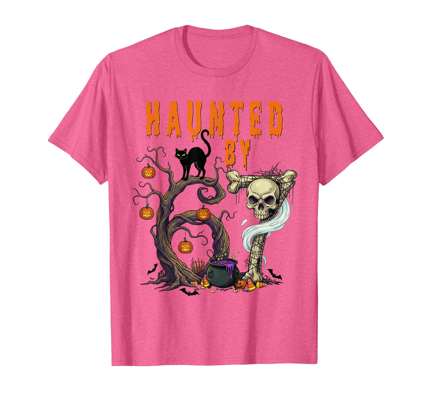 Haunted by 67 - Spooky Black Cat and Skull Halloween Costume T-Shirt