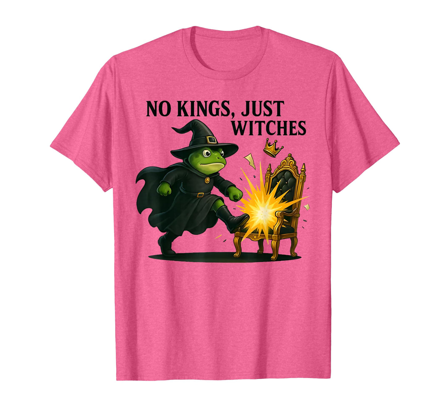 No Kings Just Witches Funny Frog Wich Kicking Crown Retro T-Shirt