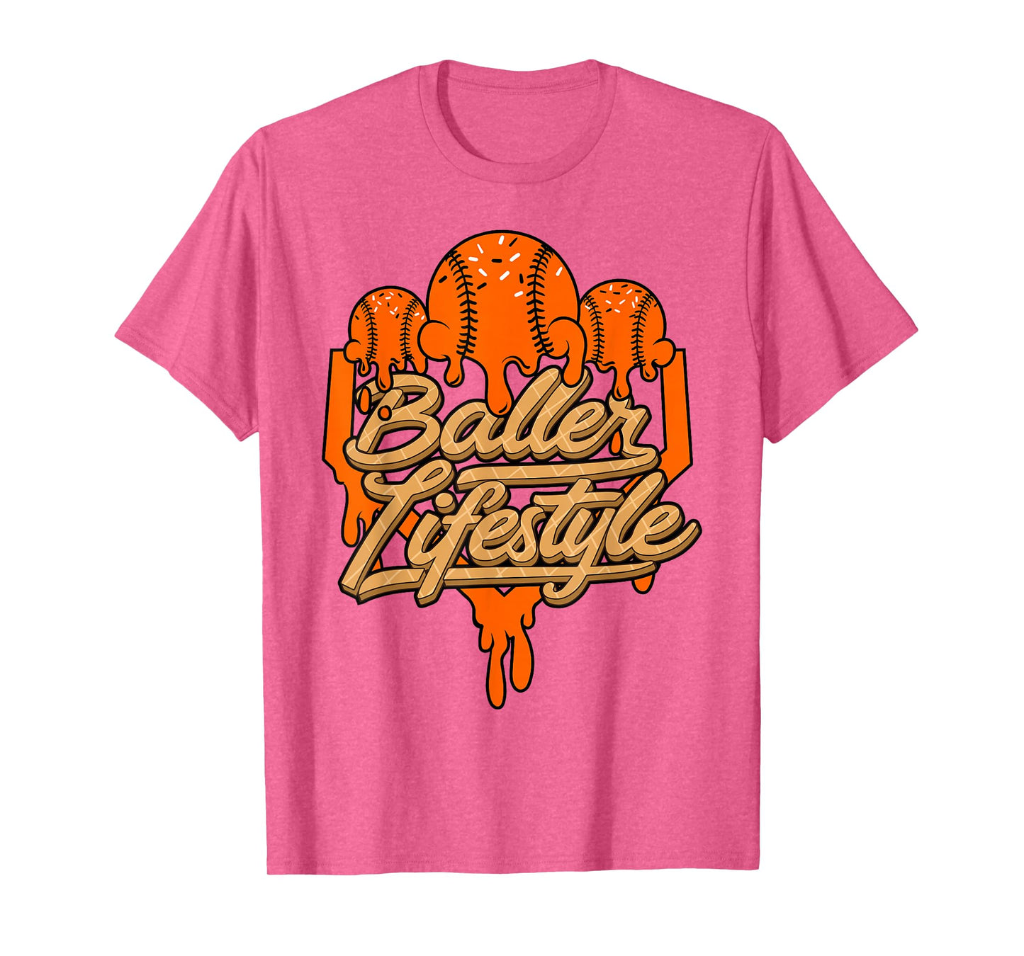 Baseball Lifestyle Home Plate Orange Ice Cream Drip Men Boys T-Shirt