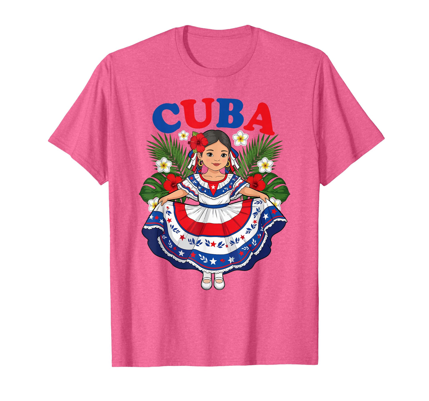 Cuba Cuban Girl Traditional Dress Tropical Flowers Heritage T-Shirt