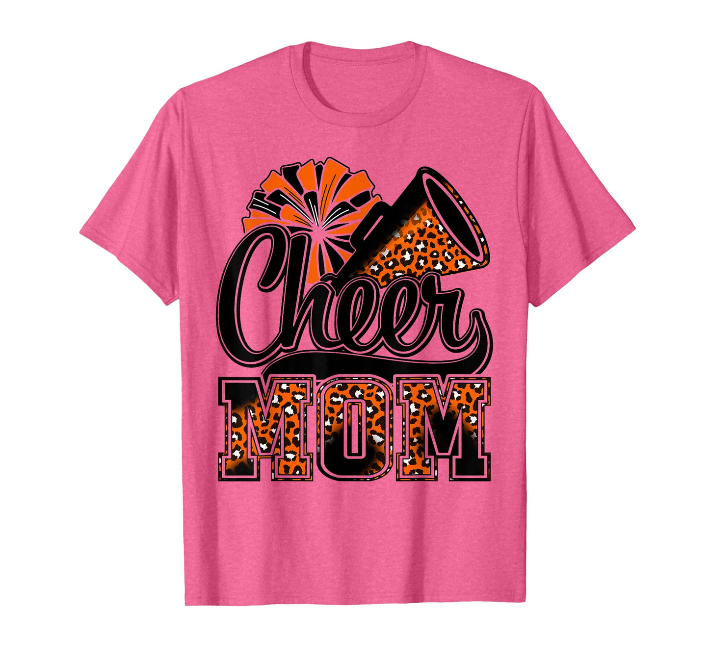 Cheer Mom Orange Leopard Cheerleader Competition Game Day T-Shirt