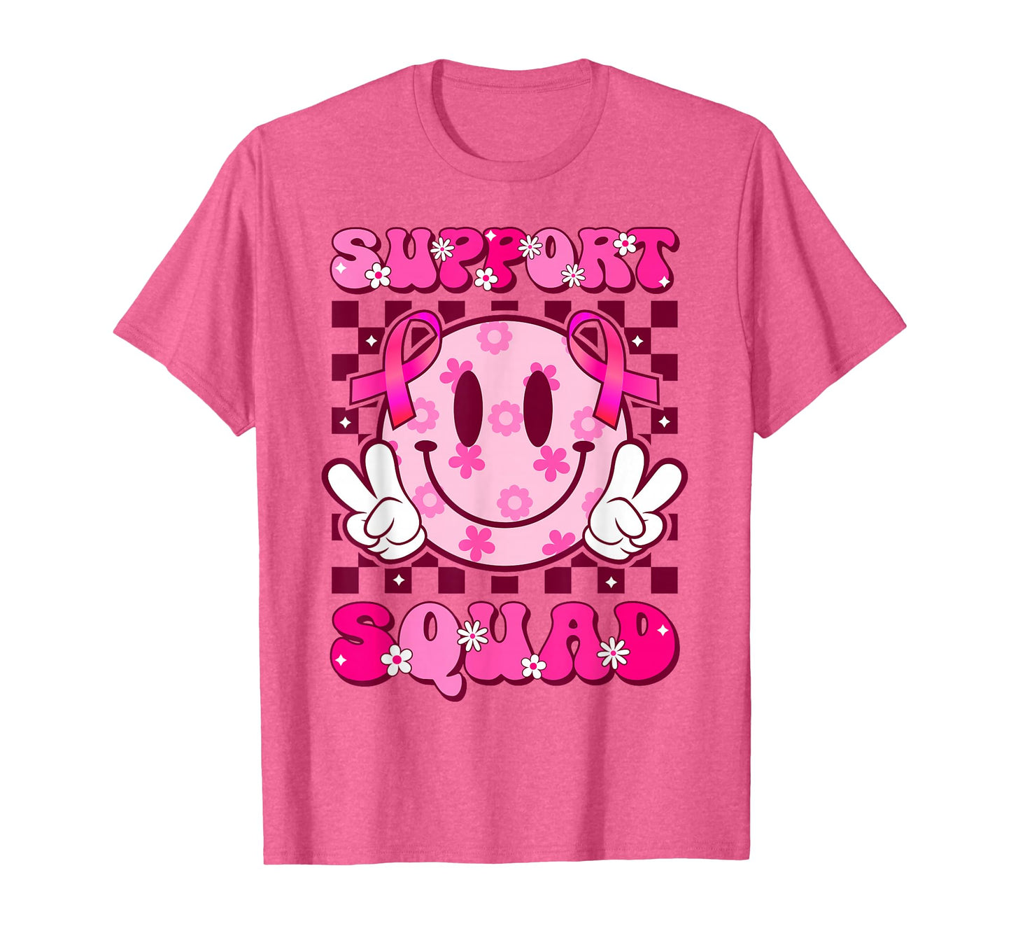 Groovy Smile Face Pink Ribbon Support Squad Breast Cancer T-Shirt