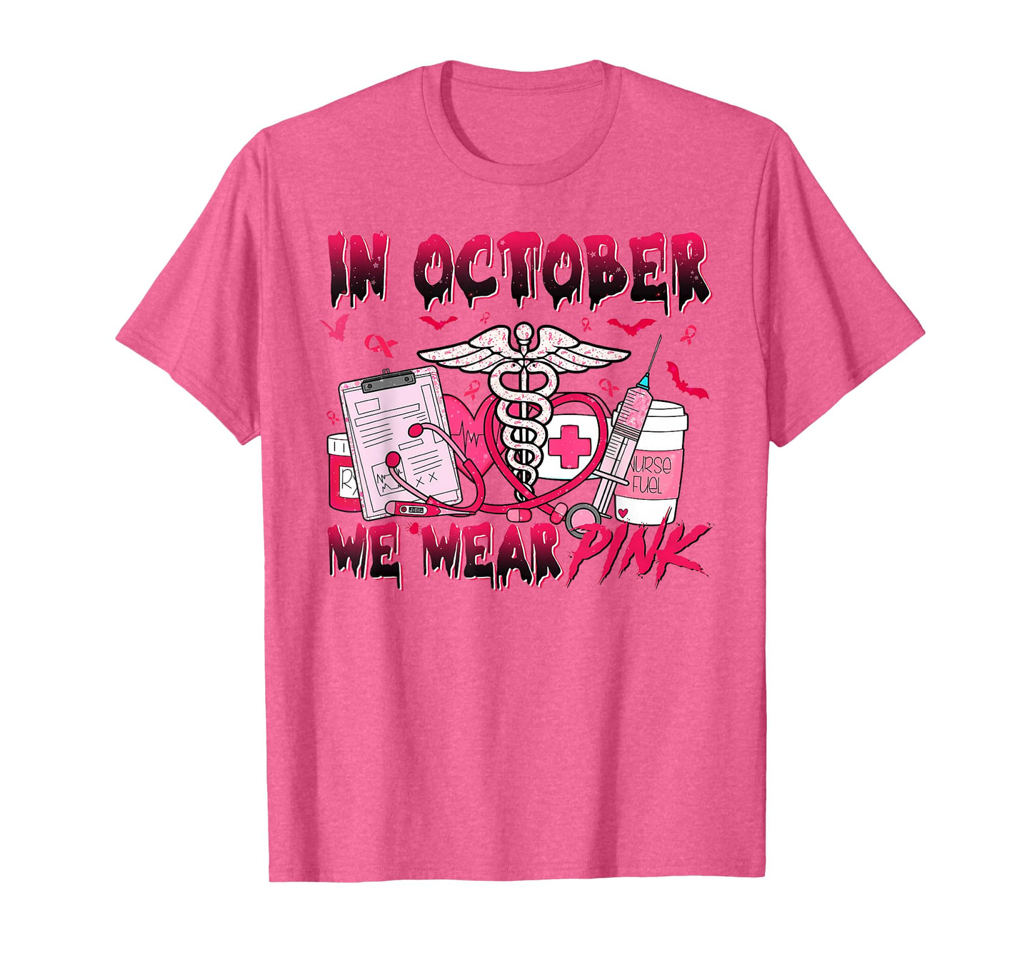 in October We Wear Pink Phlebotomist Nurse Breast Cancer T-Shirt