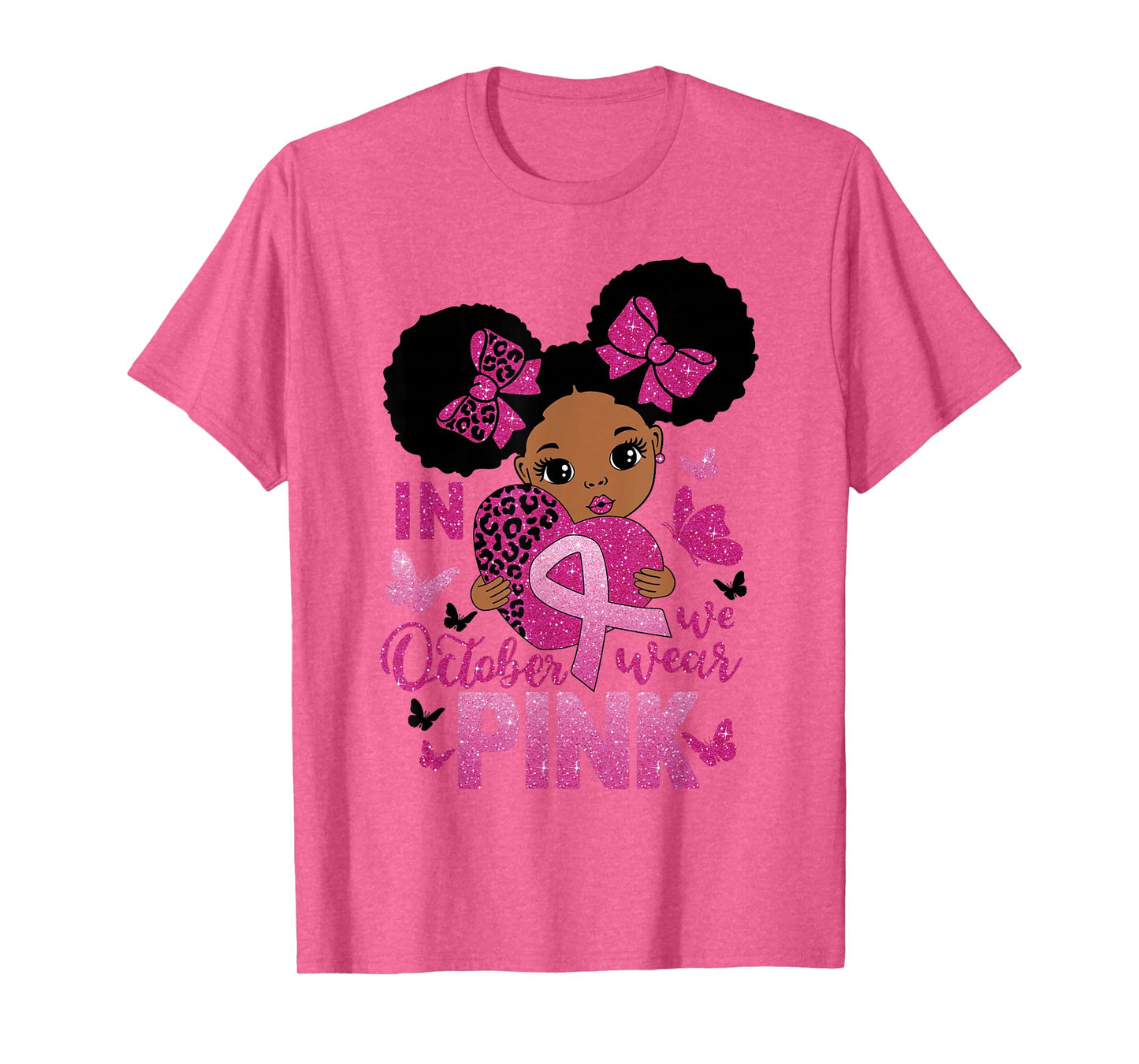 Messy Bun In October We Wear Pink Girls Toddlers T-Shirt