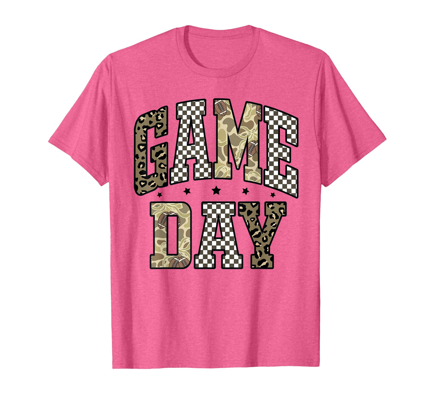 Game Day Football Leopard Camo Checker Touchdown Season T-Shirt
