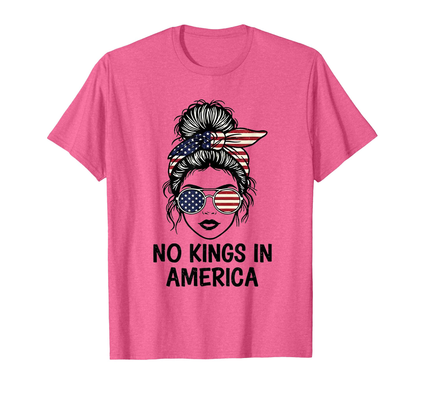 No Kings in America Women Messy Bun USA Flag T-Shirt