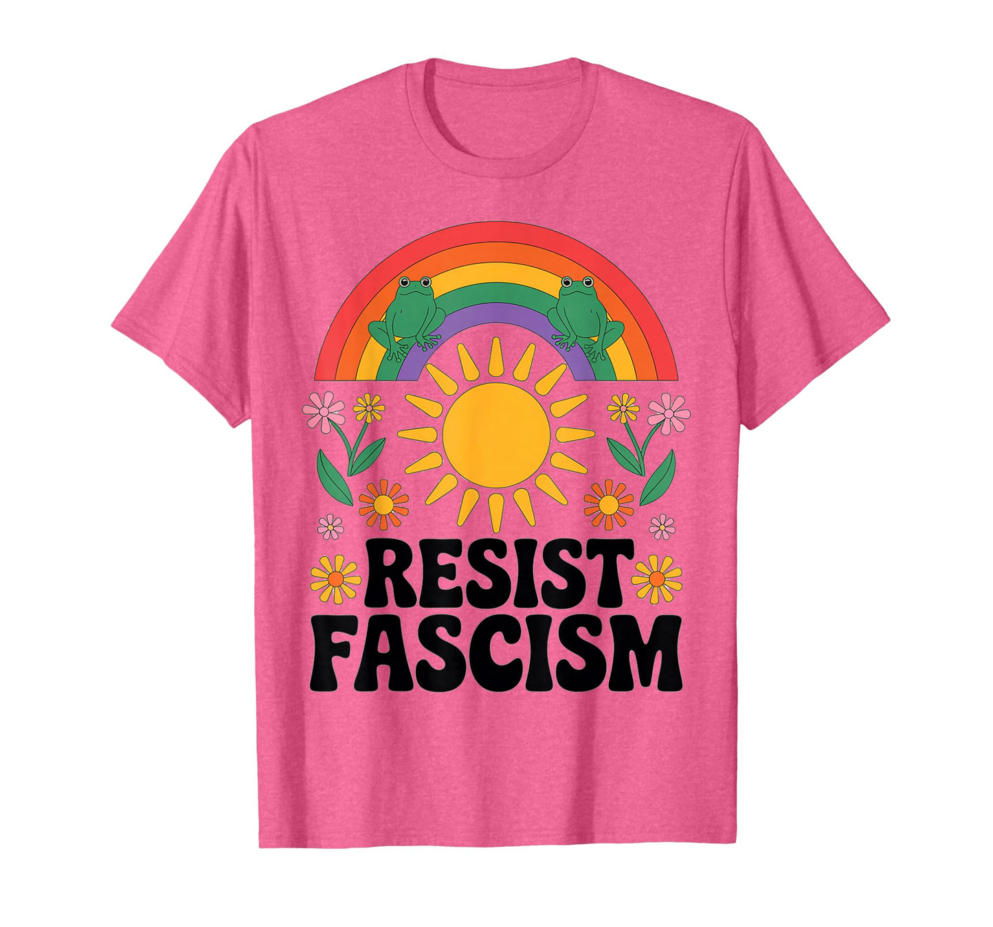 Frog Resist Fascism Retro Groovy Rainbow No Kings Hippie T-Shirt