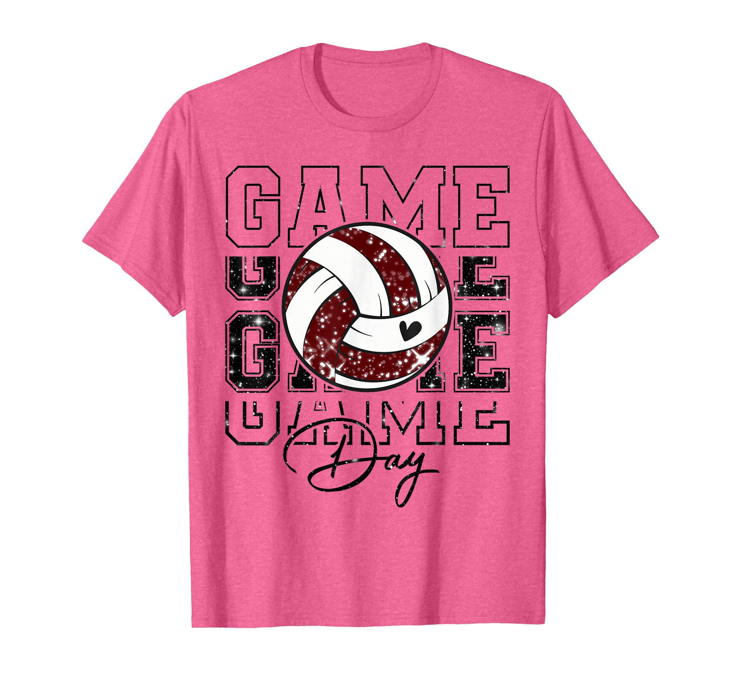 Volleyball Game Day Girls Volleyball Mom Maroon & White T-Shirt