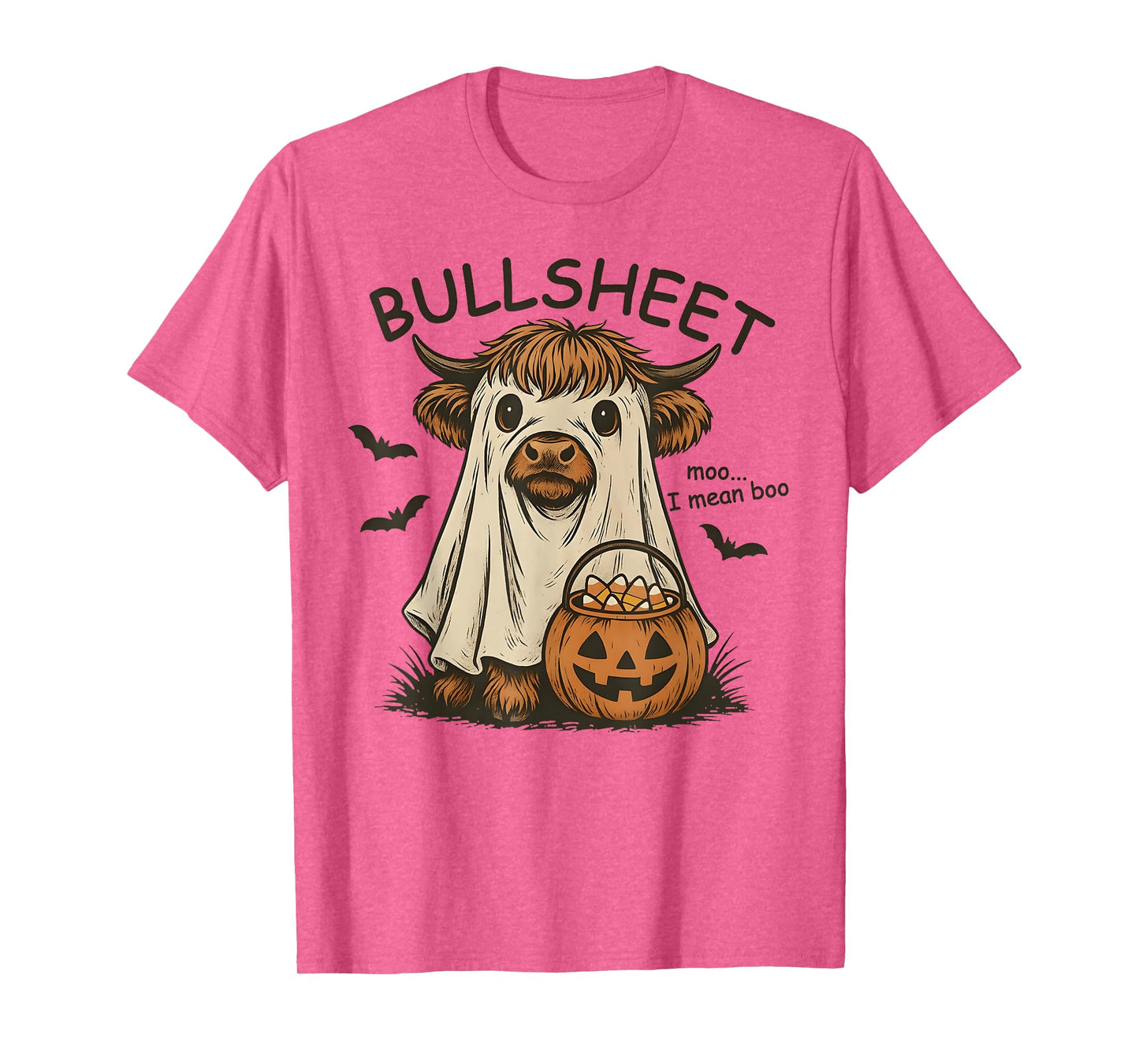 Moo... I Mean Boo Bullsheet Highland Cow Ghost Halloween T-Shirt