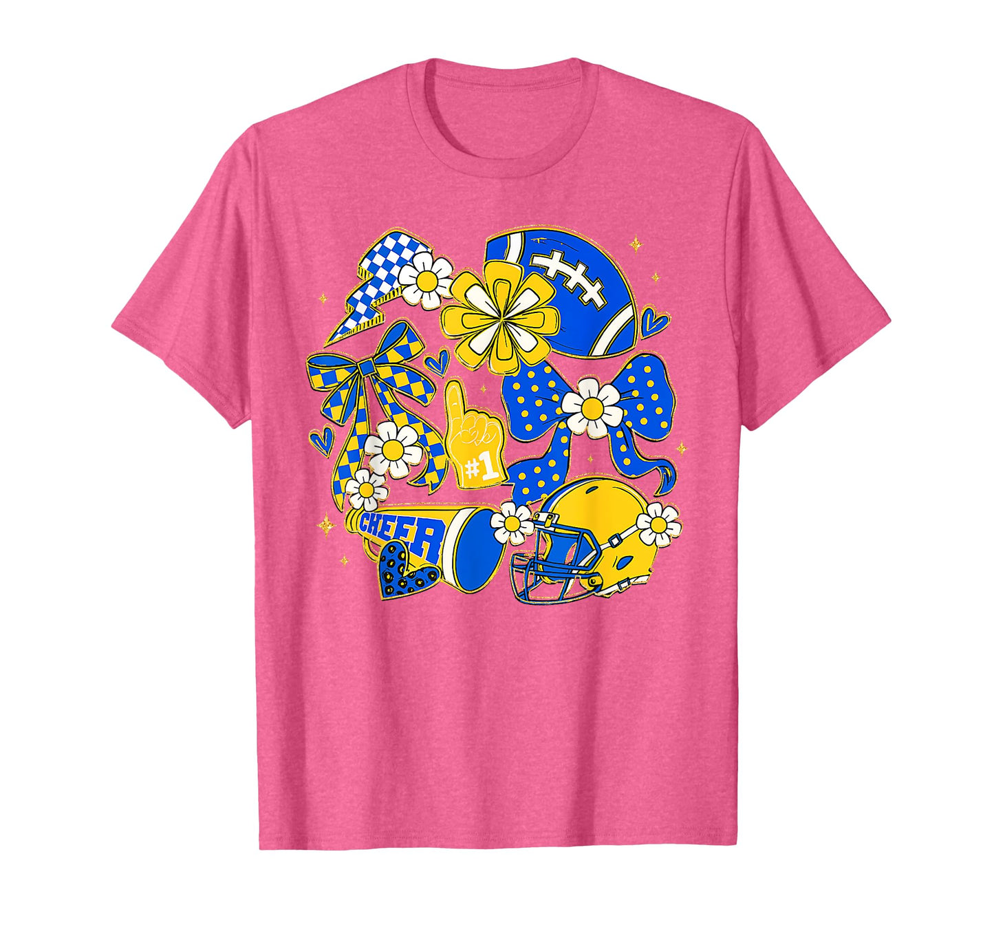Retro Blue & Gold Cheer Football Game Day Coquette Bow T-Shirt