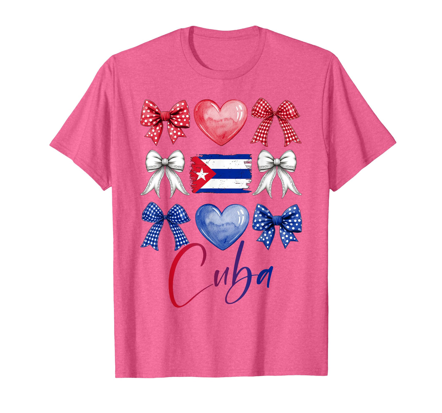Cute Cuba Hispanic Heritage Month Bow Cuban Flag Girls Women T-Shirt