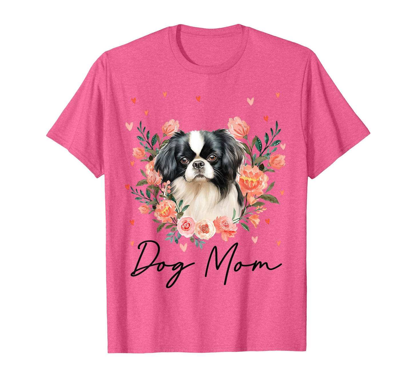 Womens Cute Japanese Chin Mom Flower Dog Lover T-Shirt