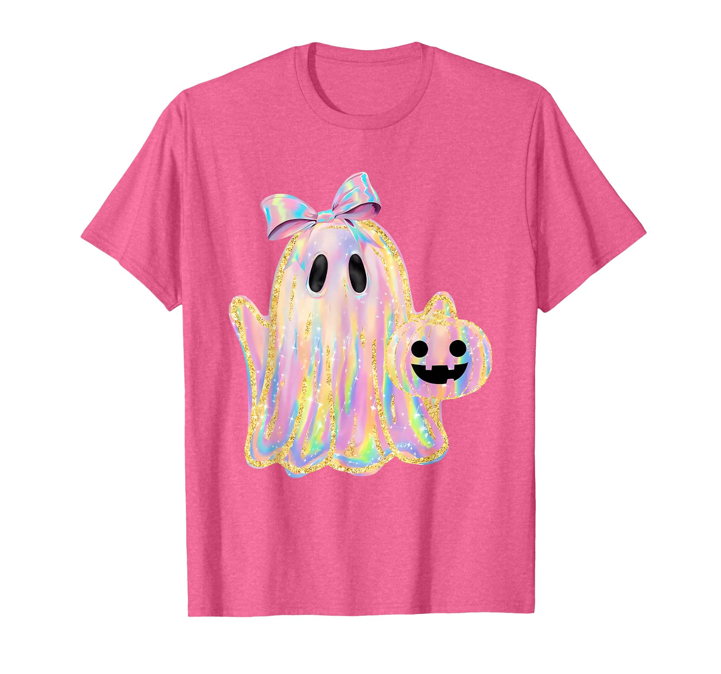 Disco Ghost Pumpkin Halloween Girly Coquette Bow T-Shirt
