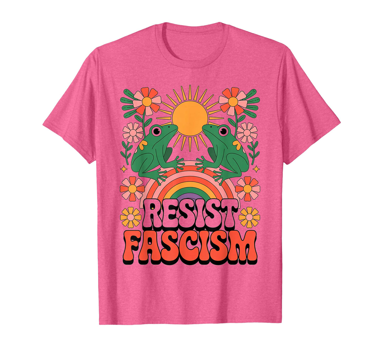 Frogs Resist Fascism Retro Groovy Rainbow No Kings Hippie T-Shirt