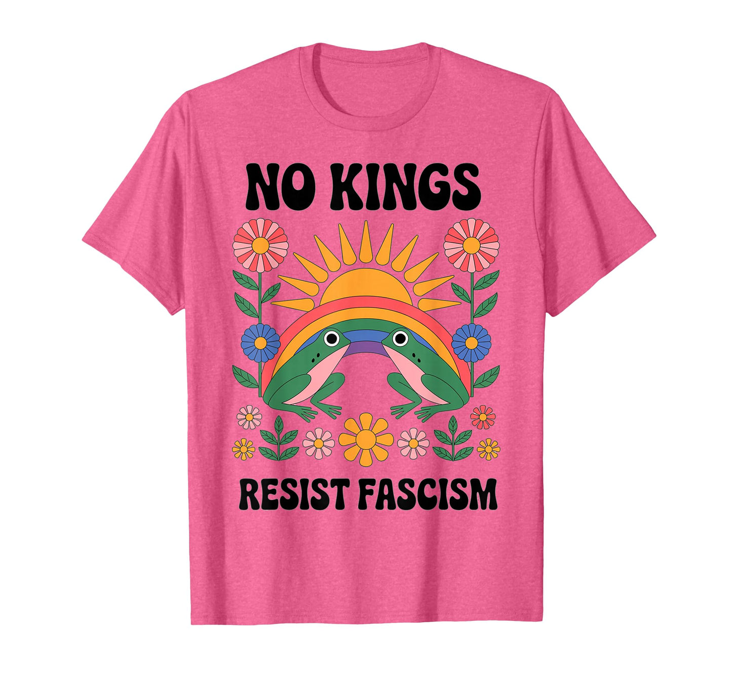 Frog Resist Fascism Retro Groovy Rainbow No Kings Hippie T-Shirt