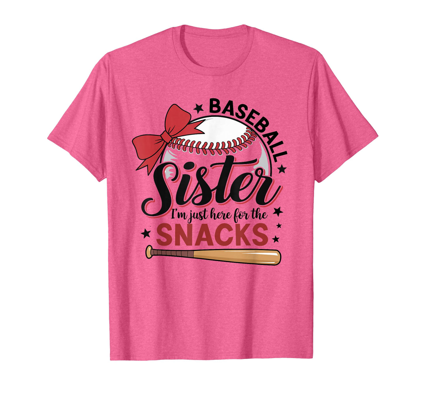 Funny Baseball Sister I'm Just Here for the Snacks Bow T-Shirt