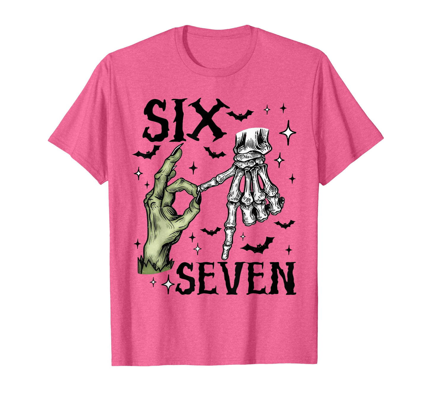 Six Seven 6 7 Meme Saying 6 7 Halloween Skeleton Hands Sign T-Shirt