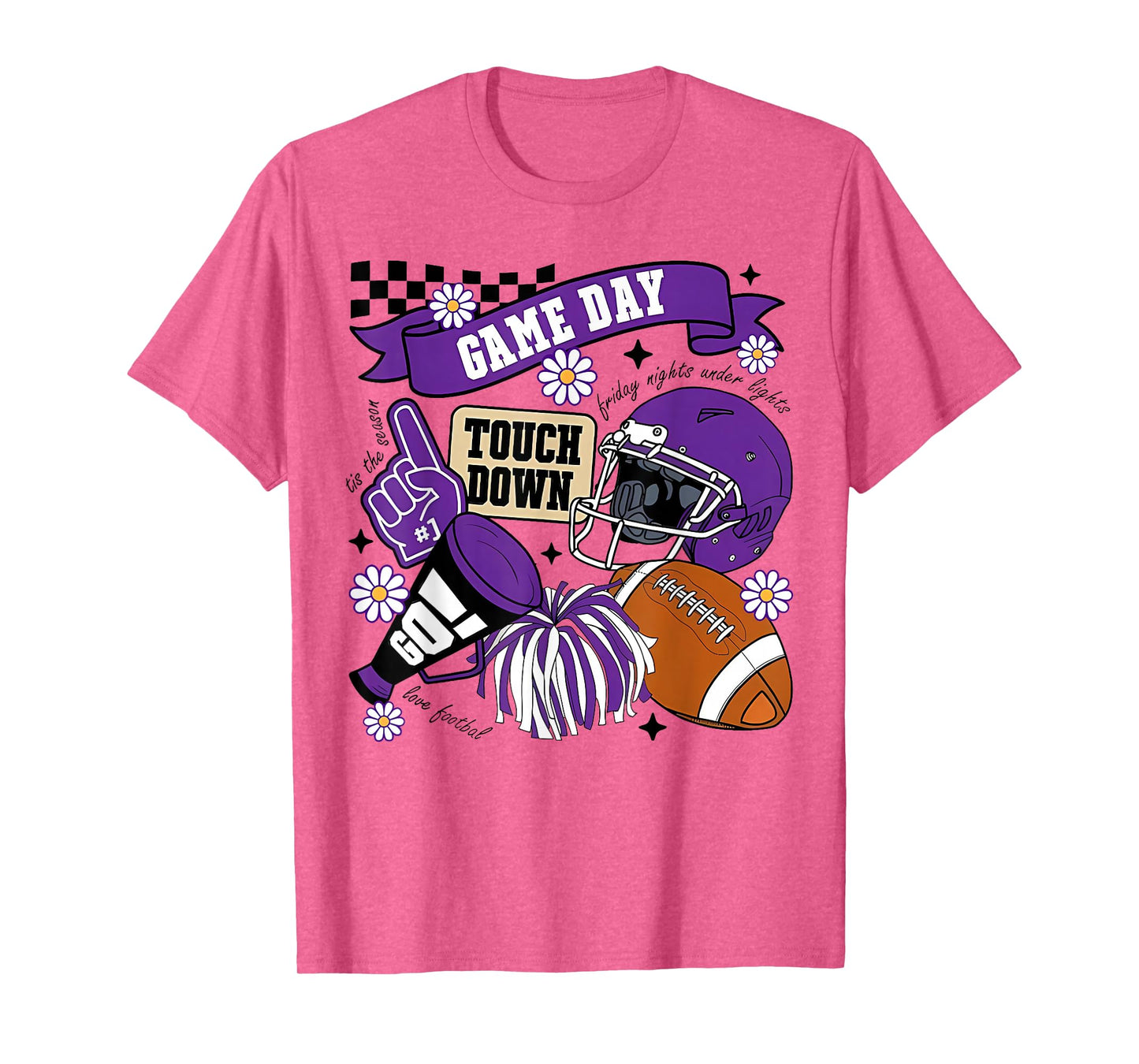 Purple Game Day Touchdown Football Lover Women Mom Men Kids T-Shirt