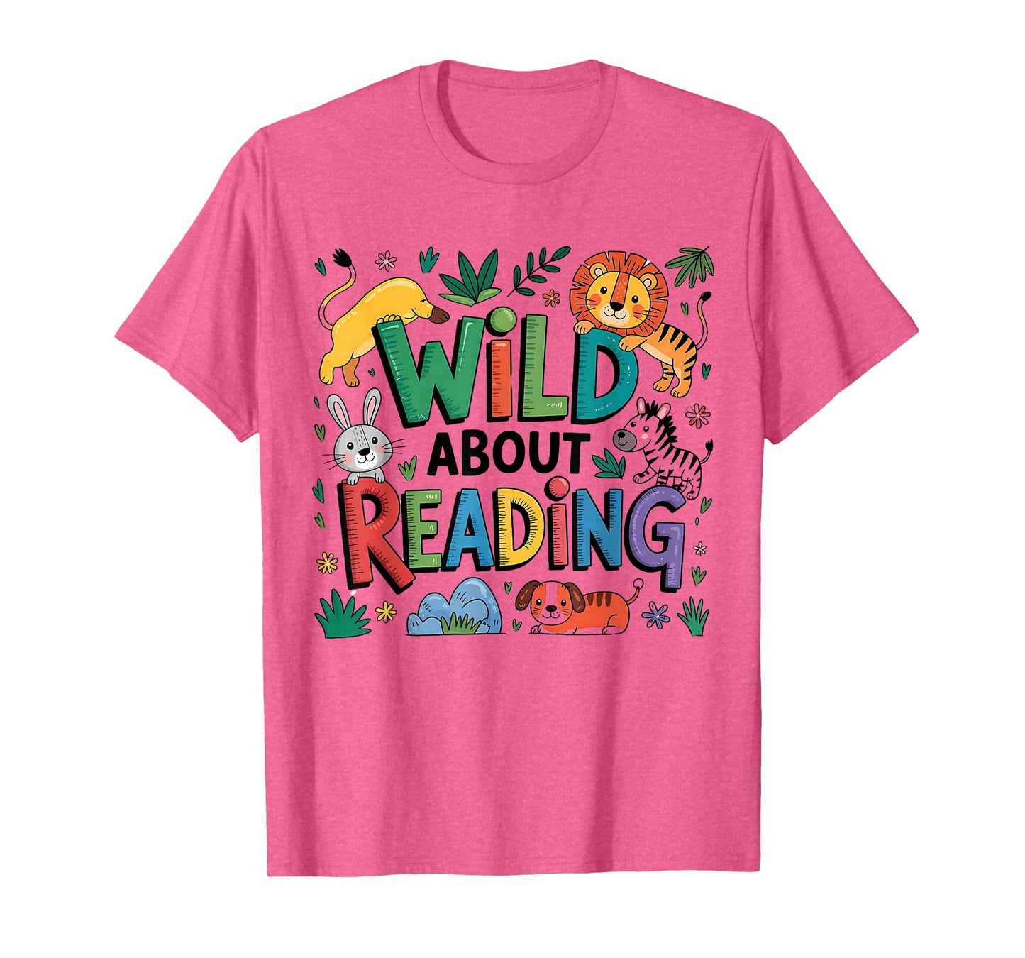 Wild About Reading Kids Animal Book Lover Design T-Shirt