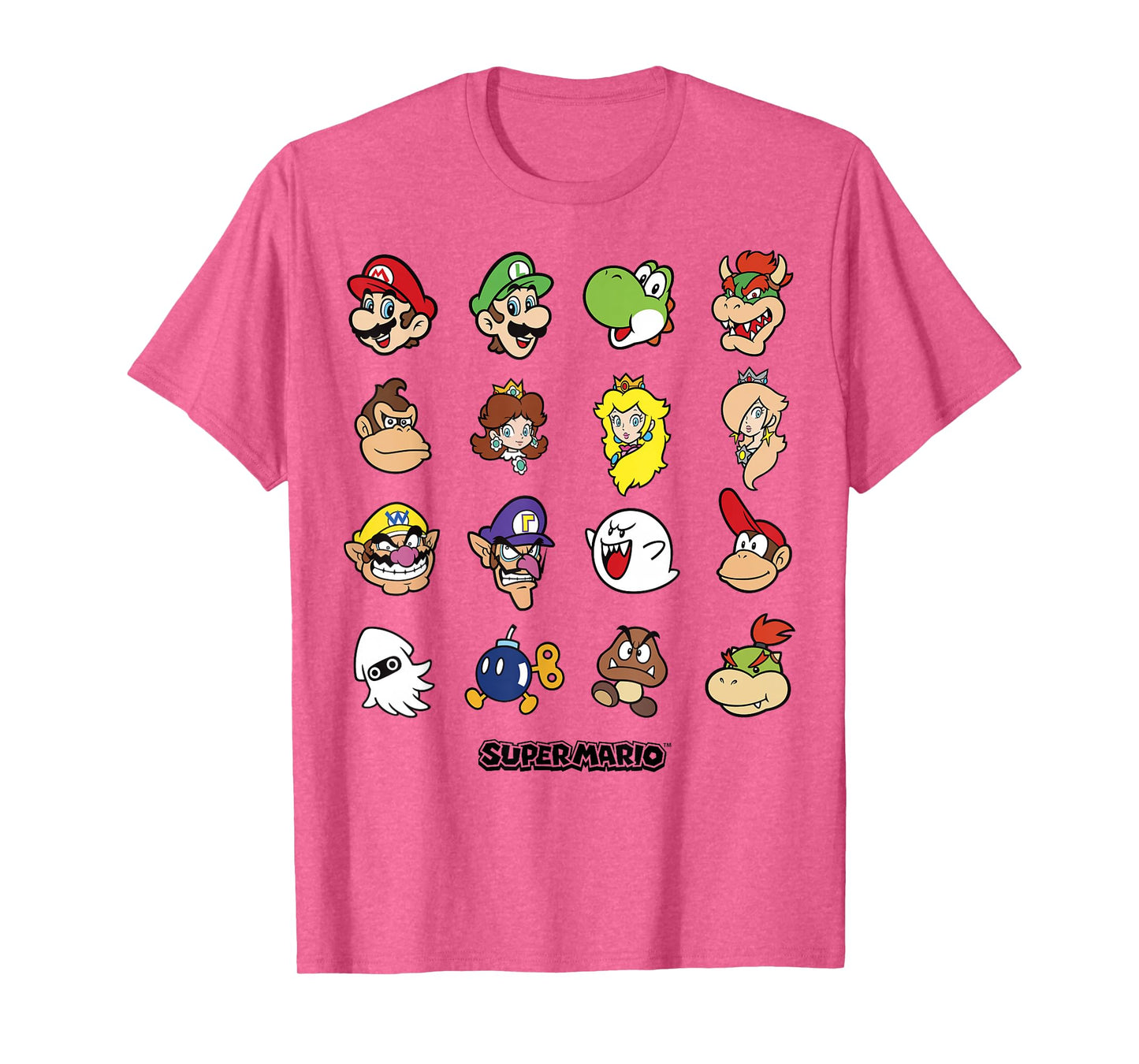 Nintendo Super Mario Character Faces Grid Graphic T-Shirt