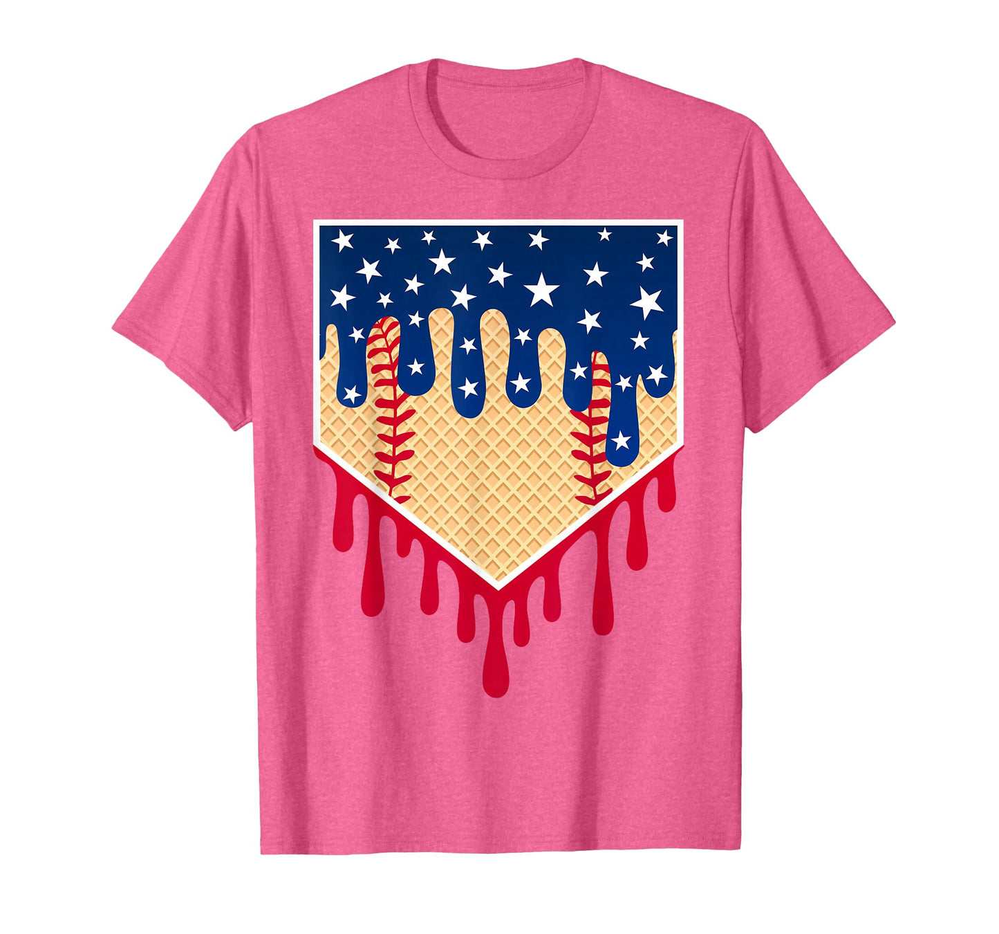 Baseball Ice Cream Drip 4th Of July Red Blue & White Drip T-Shirt