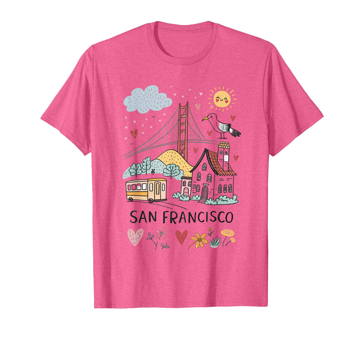 San Francisco Icons Cute Cartoon Design SF City Souvenir T-Shirt