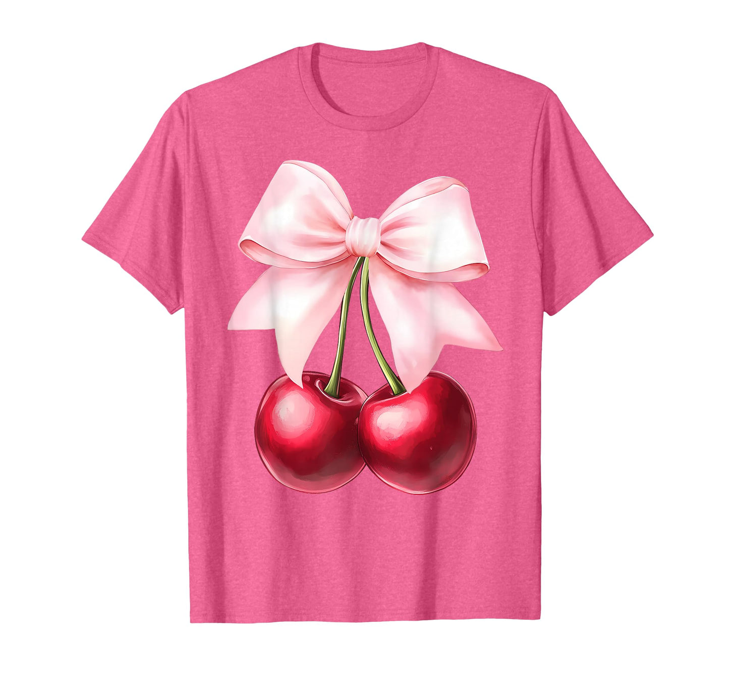 Pink Coquette Bow Cherry Birthday Cute Women Kids Girls T-Shirt