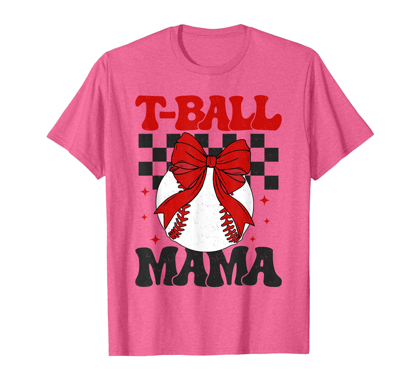 Groovy Tball Mom Softball T-Ball Mama Checkered Mothers Day T-Shirt