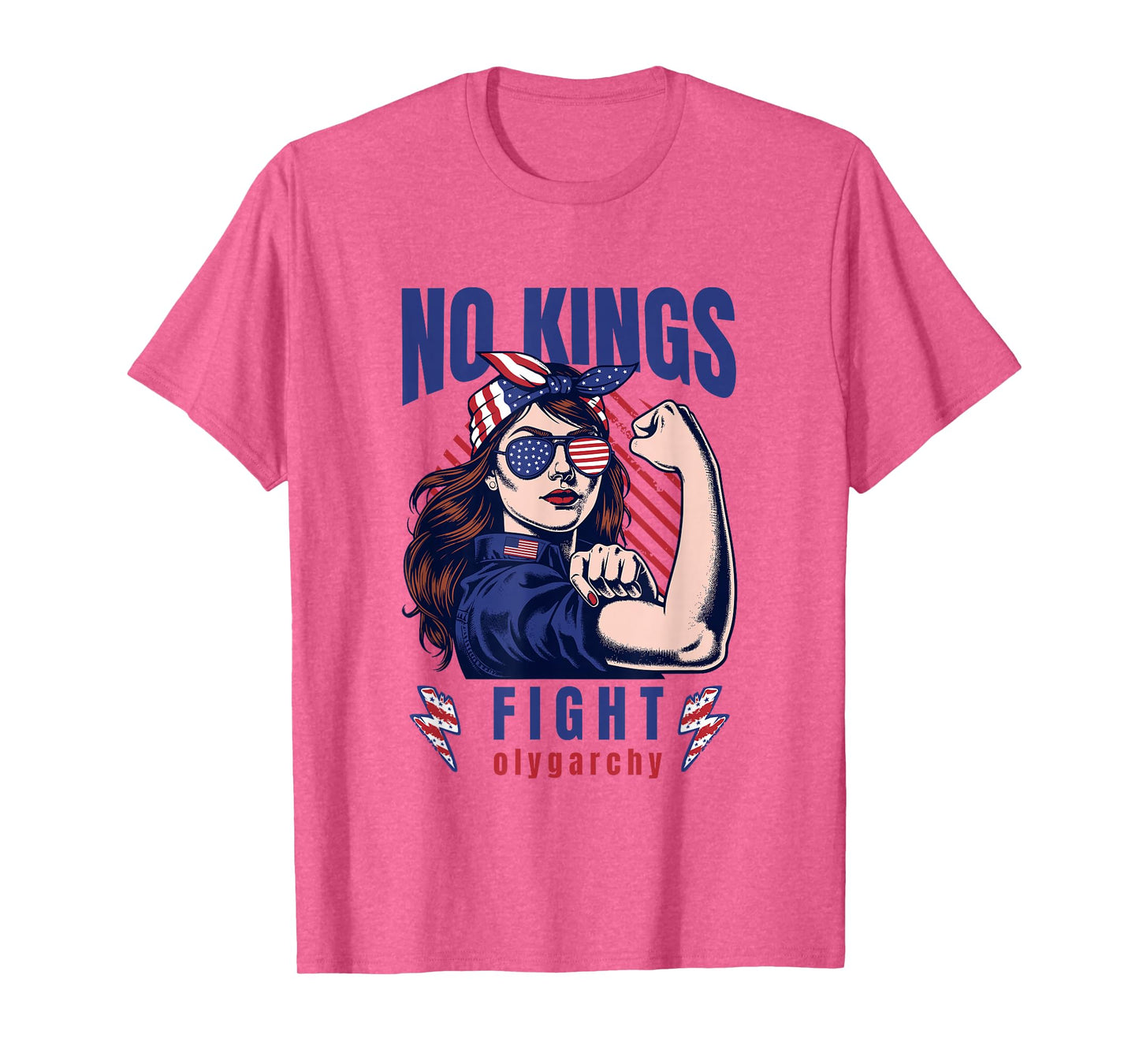 Vintage No Kings Fight Oligarchy Woman's Girl America Flag T-Shirt