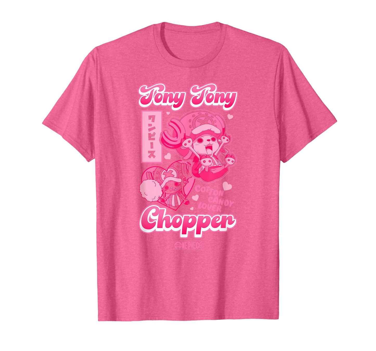 One Piece Anime Tony Tony Chopper Bright Pink Hearts T-Shirt