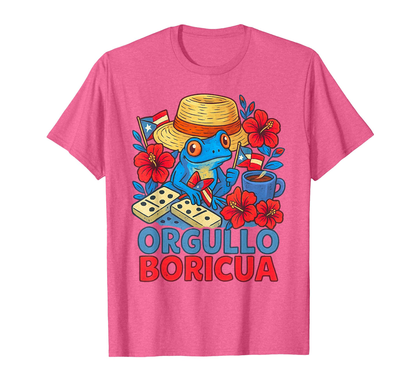 Orgullo Boricua Pava Hat Coquí Frog Domino Puerto Rico Flag T-Shirt
