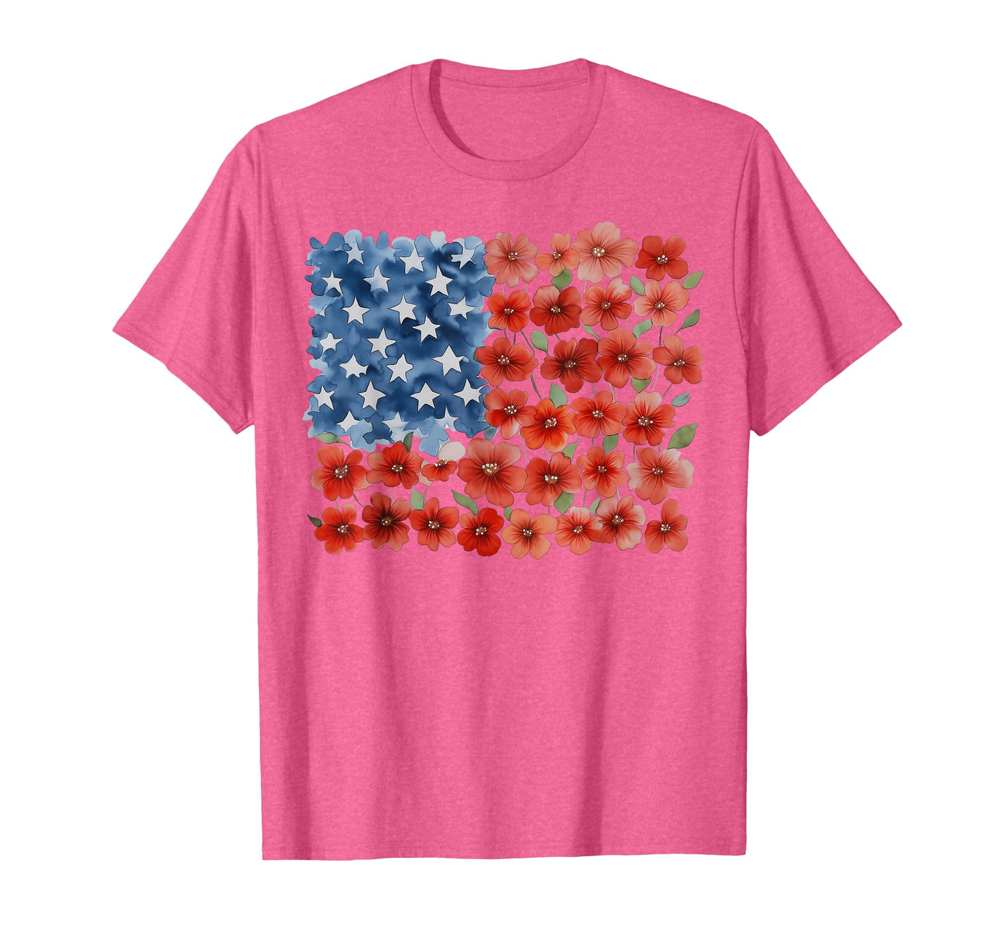 Retro Flower American Flag USA Patriotic 4th Of July Women T-Shirt