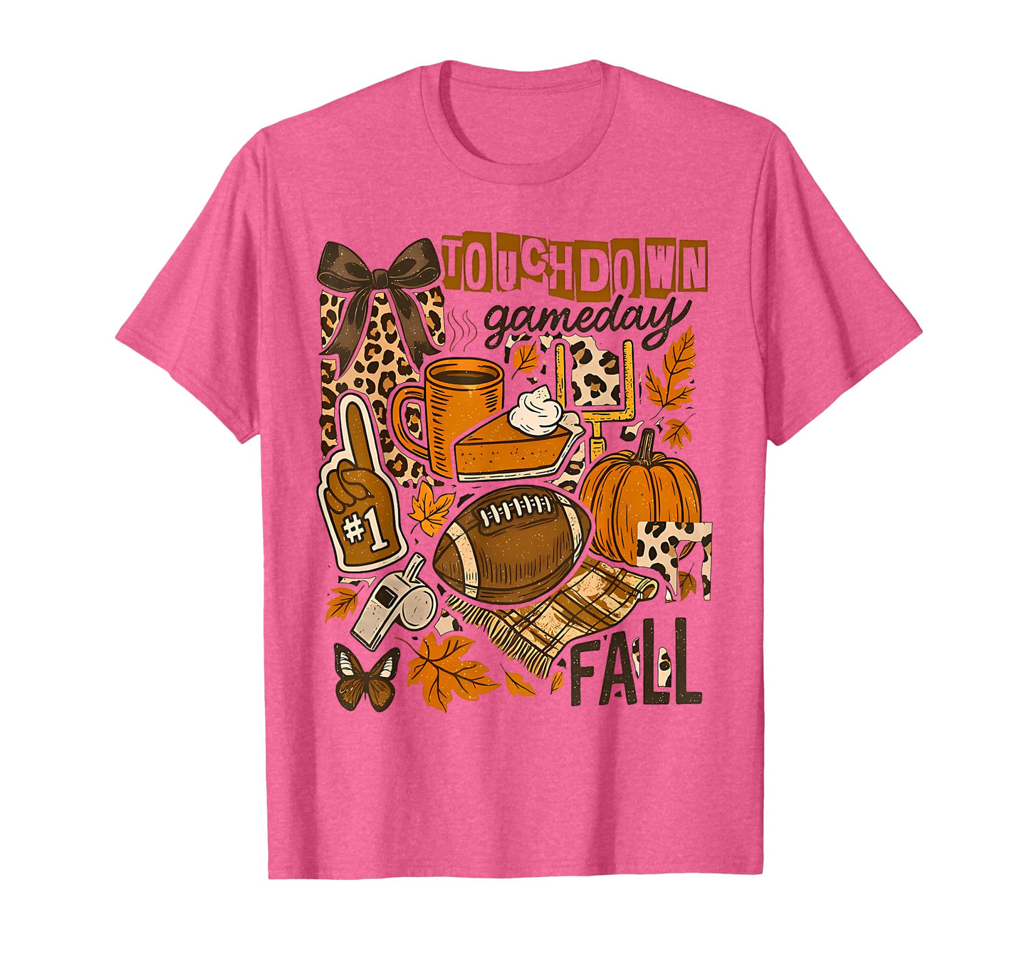 Boho Floral Leopard Football Touchdown Season Game Day T-Shirt