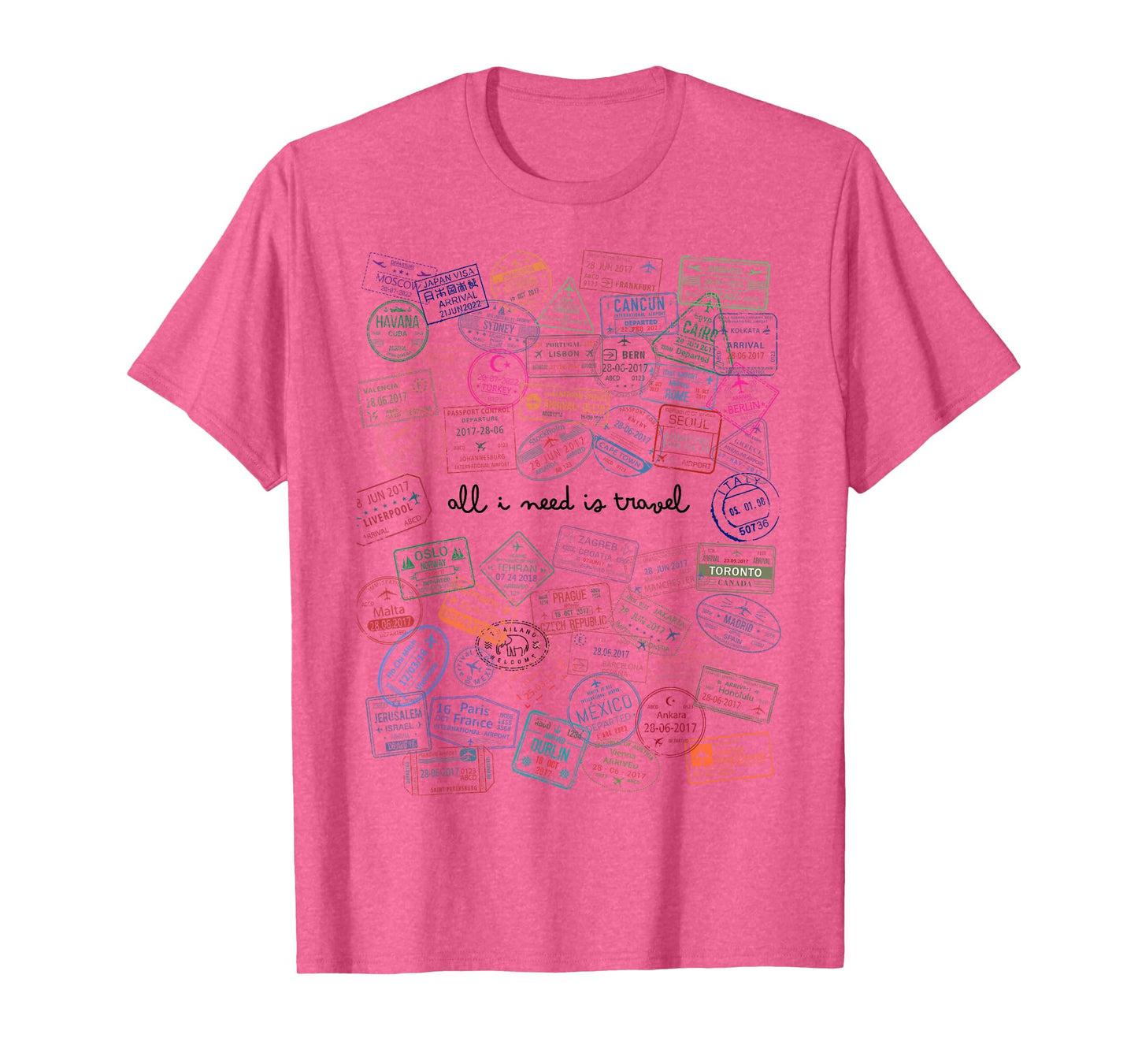 All I Need Is Travel Passport World Stamps Travel Airplane T-Shirt