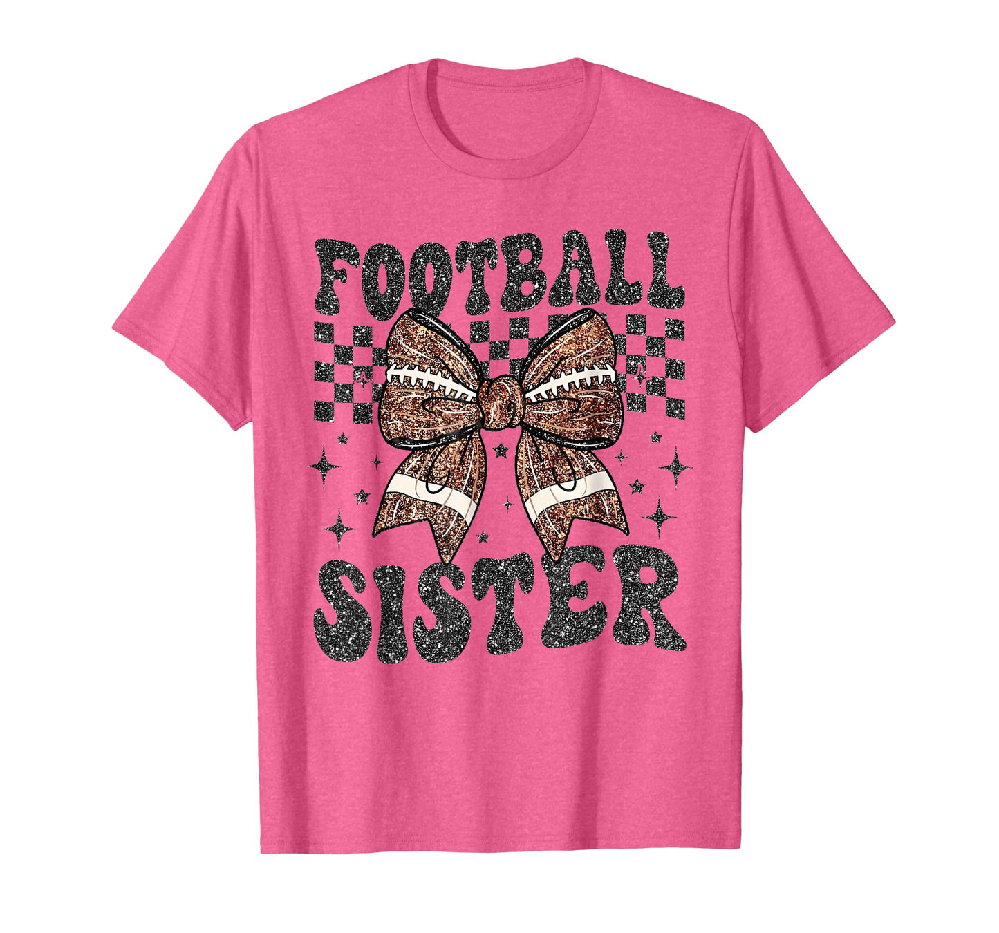 Checkered Football Sister Coquette Bow Game Day Women Girls T-Shirt