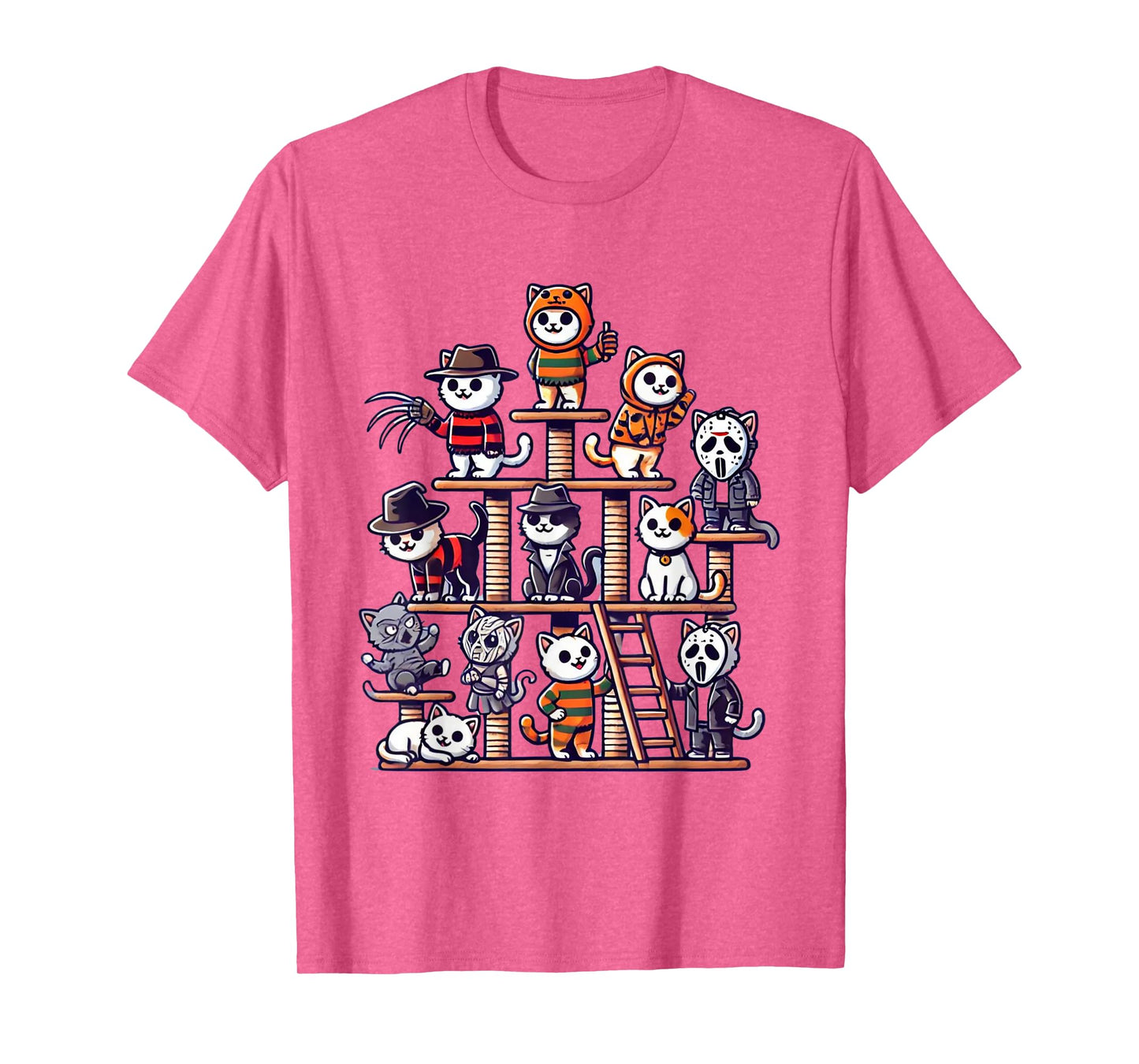 Funny Horror Movie Cats Playing On Cat Tree T-Shirt