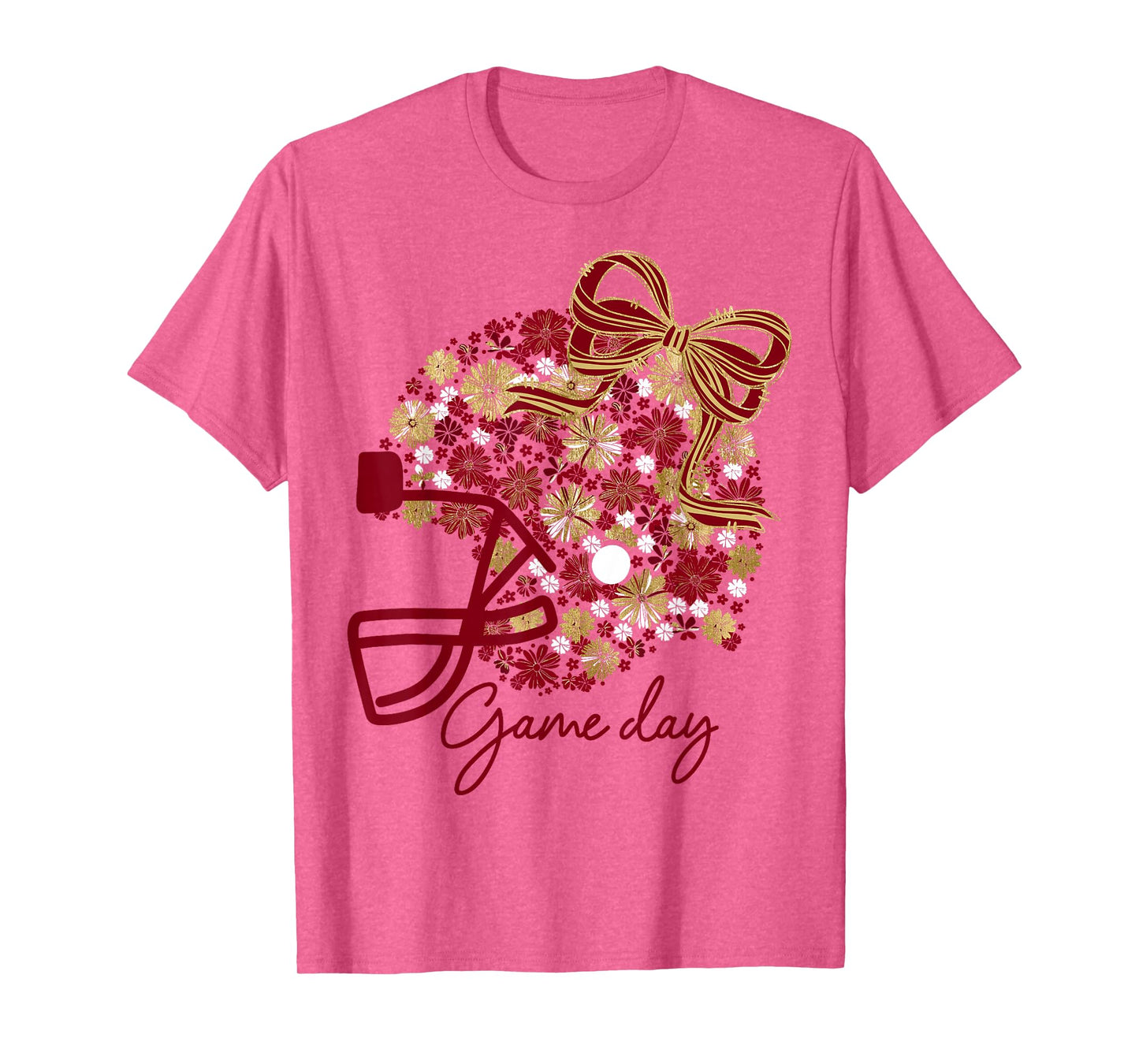 Floral Football Game Day Girly Team Spirit Burgundy & Gold T-Shirt