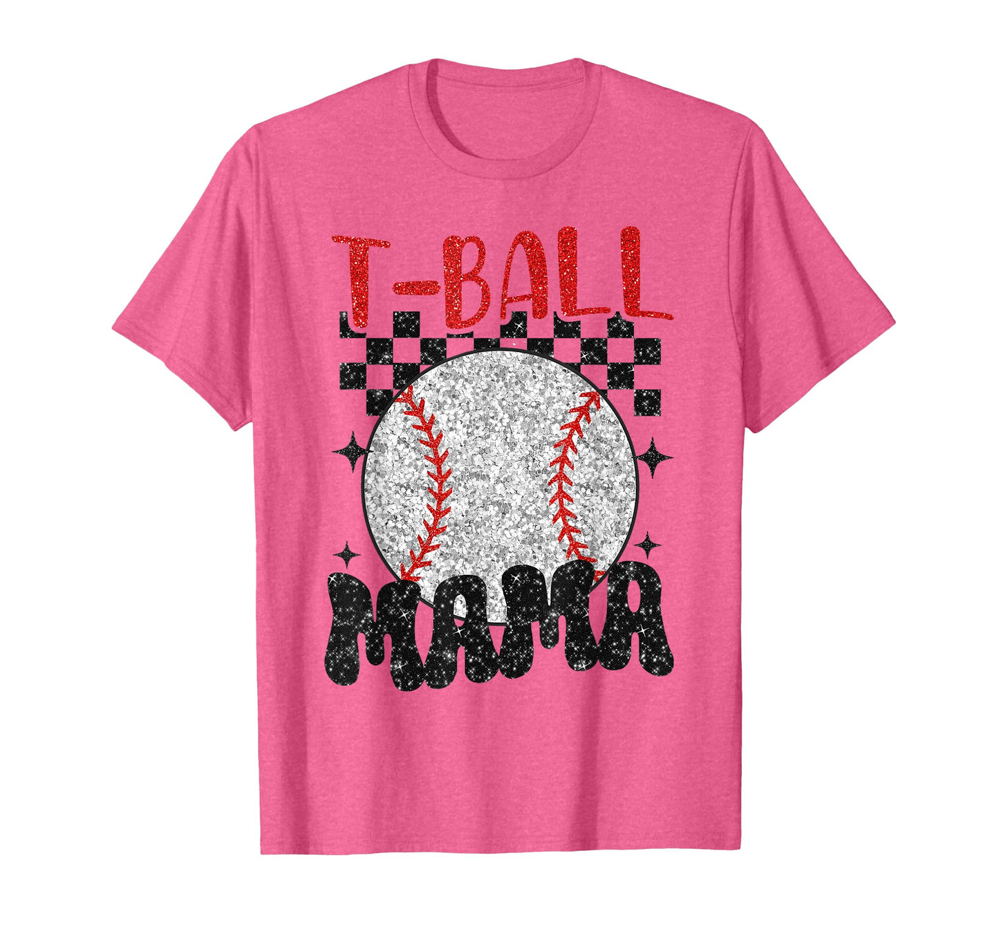 Vintage T-Ball Mama Softball Mom Checkered Print Mothers Day T-Shirt