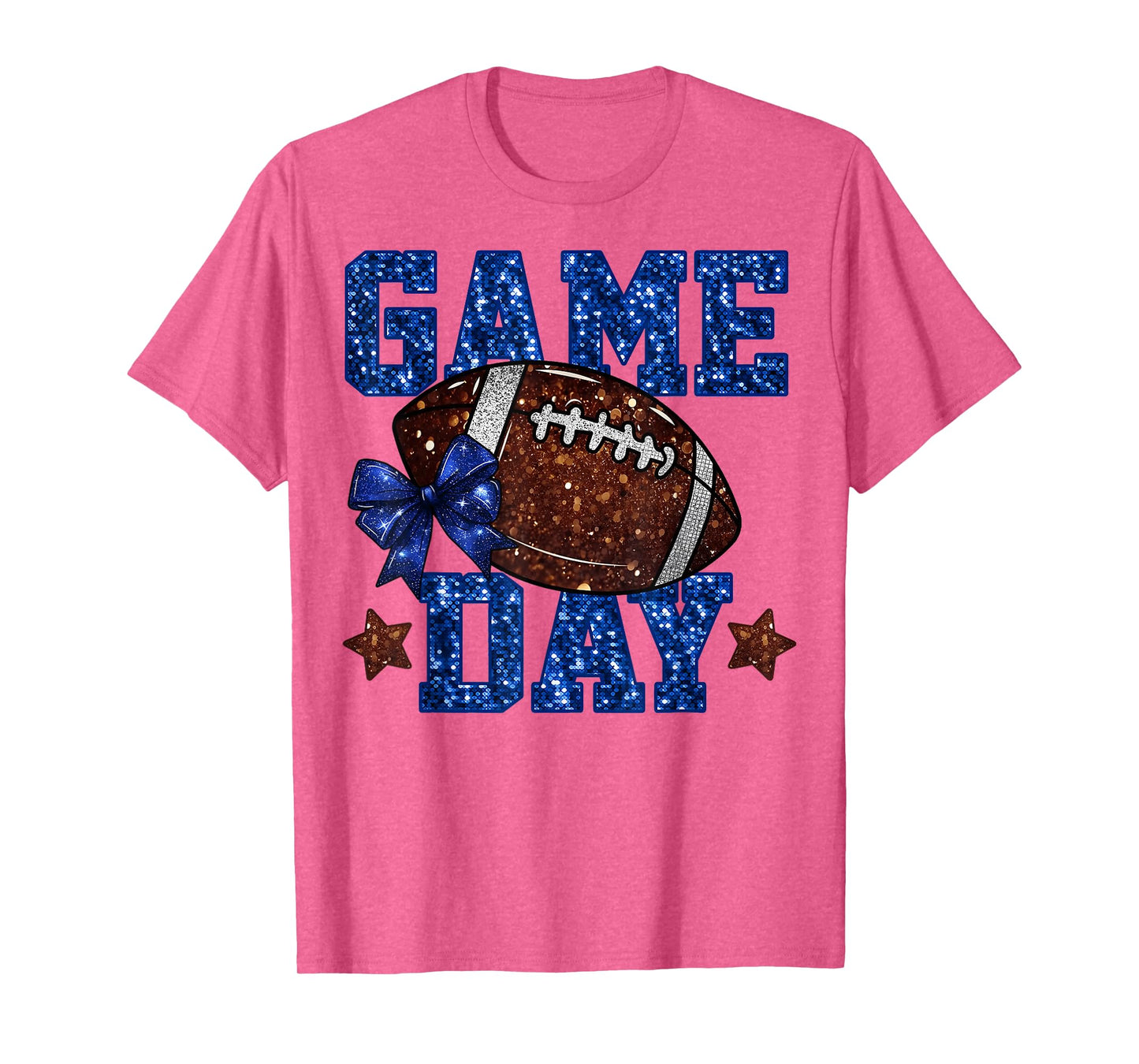 Game Day Football Blue Coquette Bow Team Spirit Touchdown T-Shirt