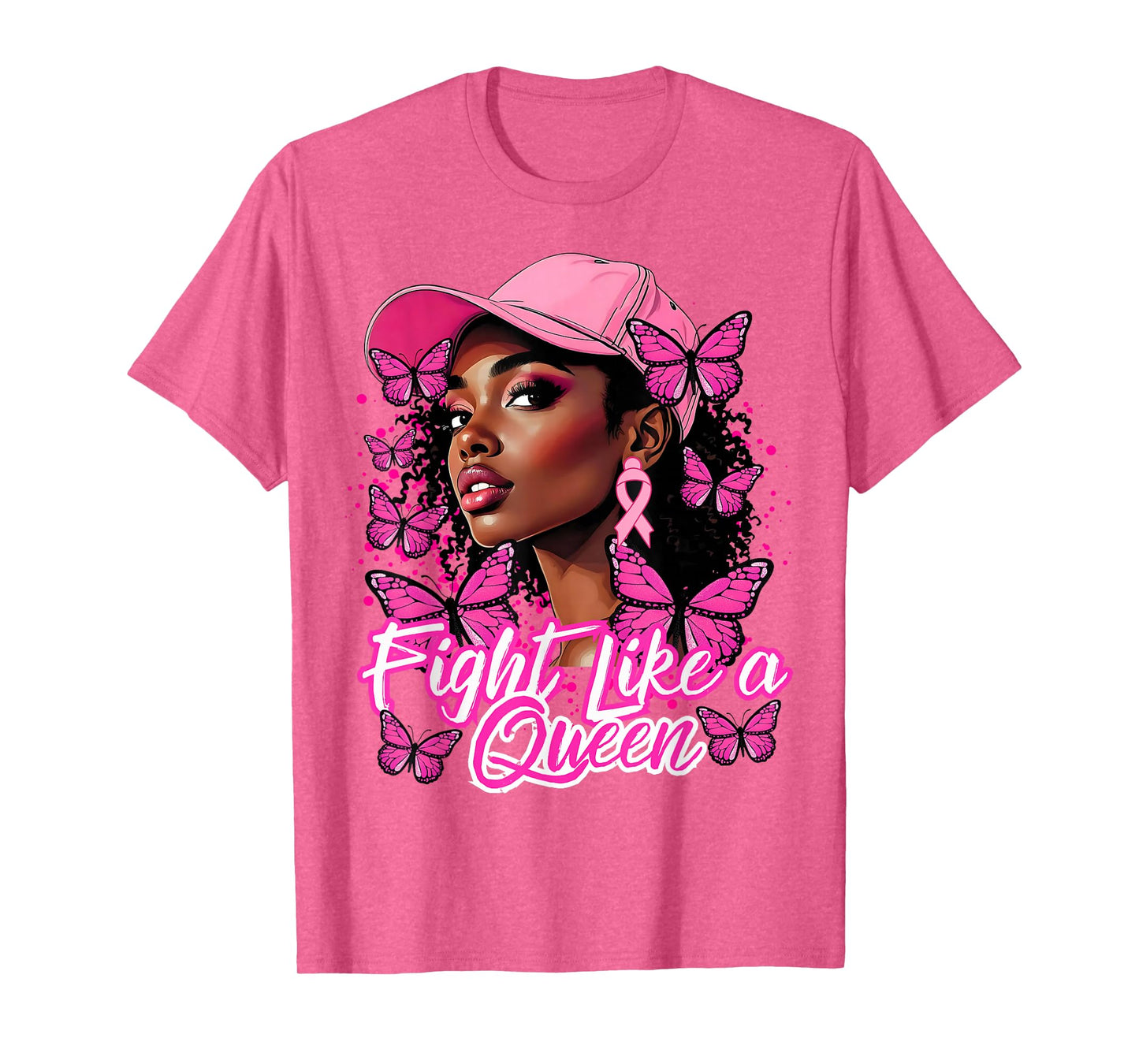 Black Afro Women Butterflies Breast Cancer Awareness Support T-Shirt