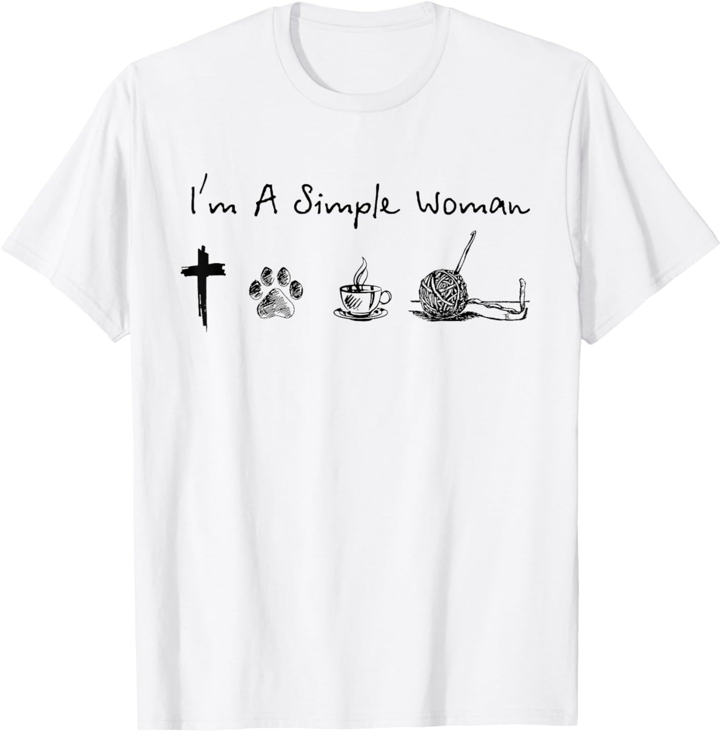 I'm a simple woman Jesus dog coffee crochet T-Shirt - T-Shirt | White