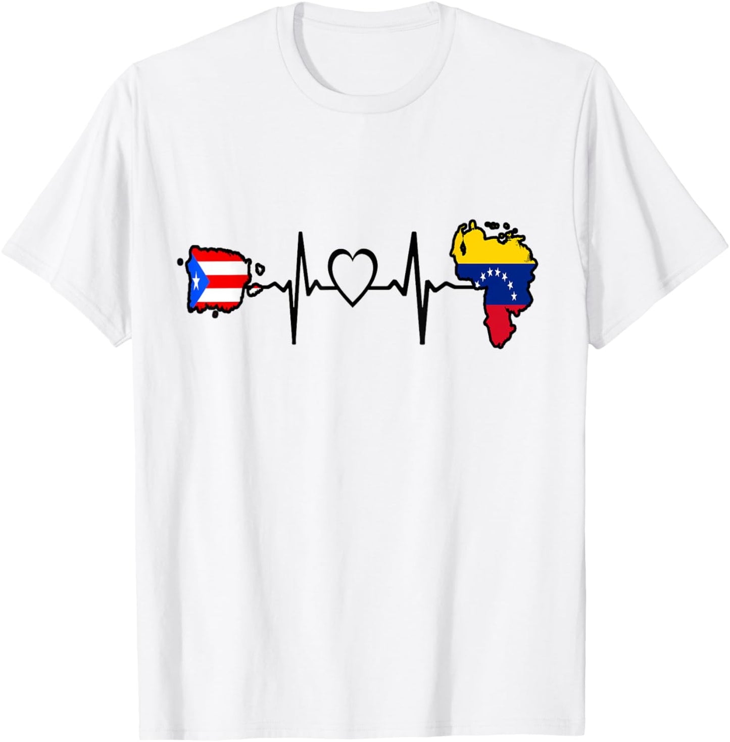 Puerto Rico Venezuela Flag Puerto Rican Venezuelan Heartbeat T-Shirt - T-Shirt | White