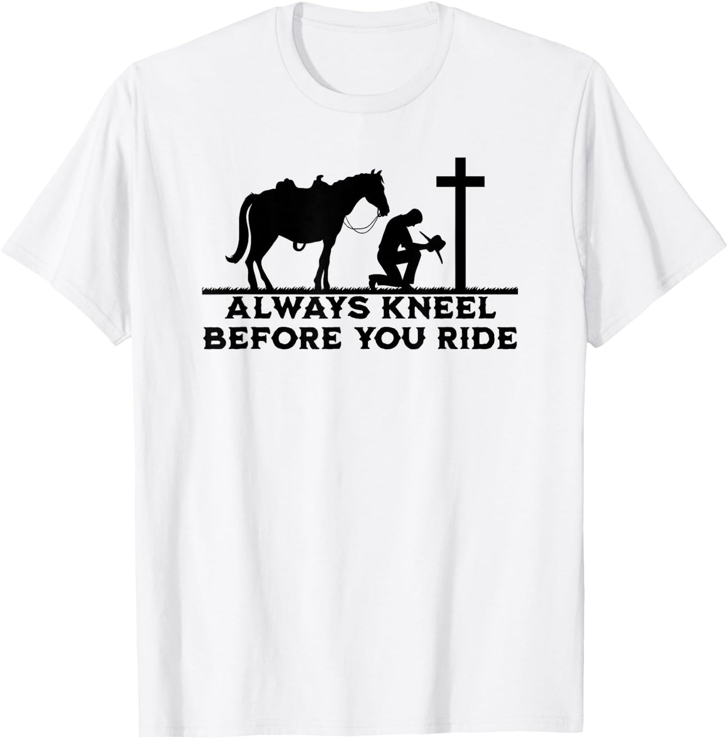 Cowboy Kneeling At Cross Christian Jesus Western Style Men T-Shirt - T-Shirt | White